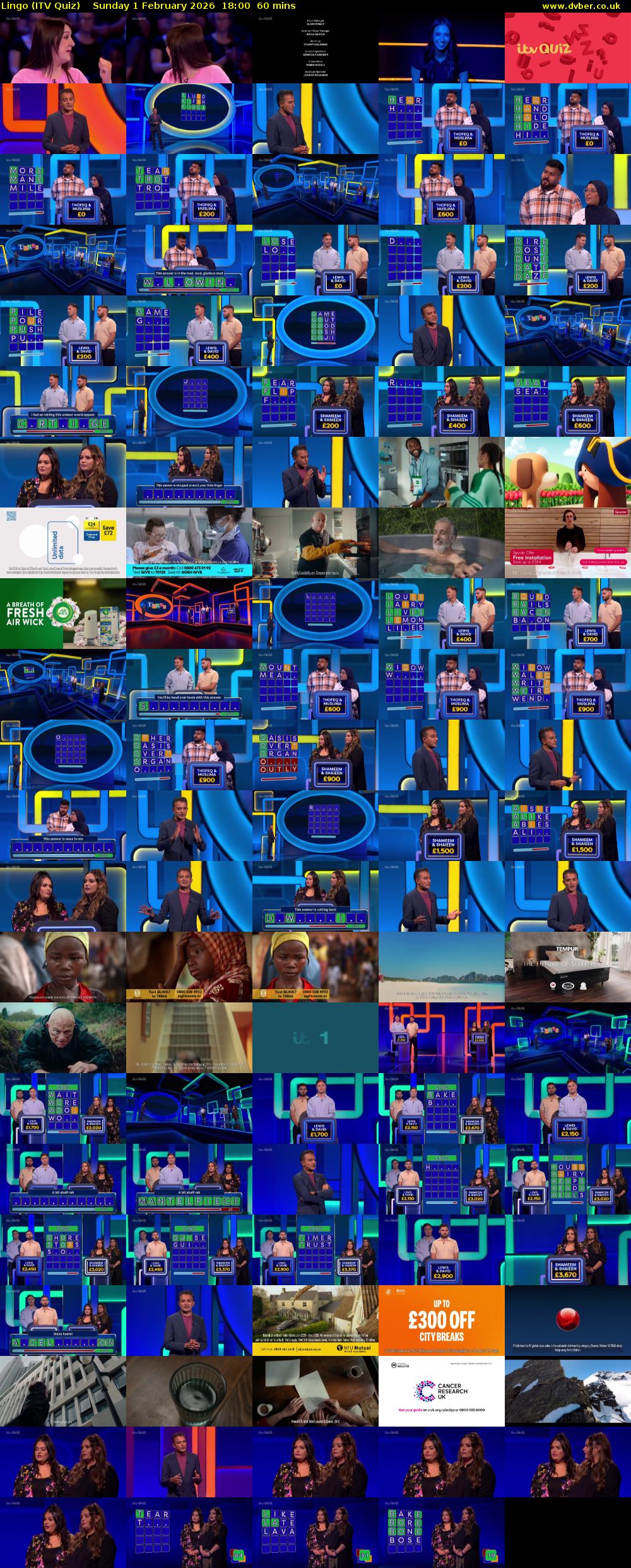 Lingo (ITV Quiz) Sunday 1 February 2026 18:00 - 19:00