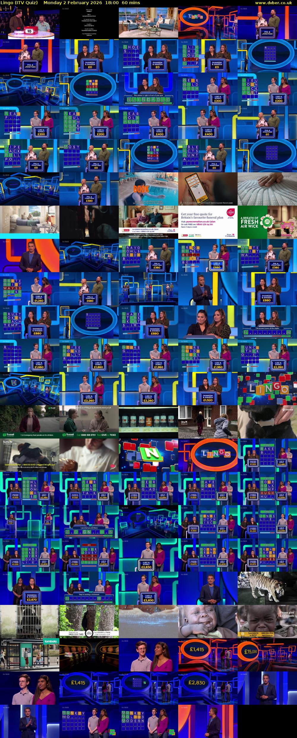 Lingo (ITV Quiz) Monday 2 February 2026 18:00 - 19:00