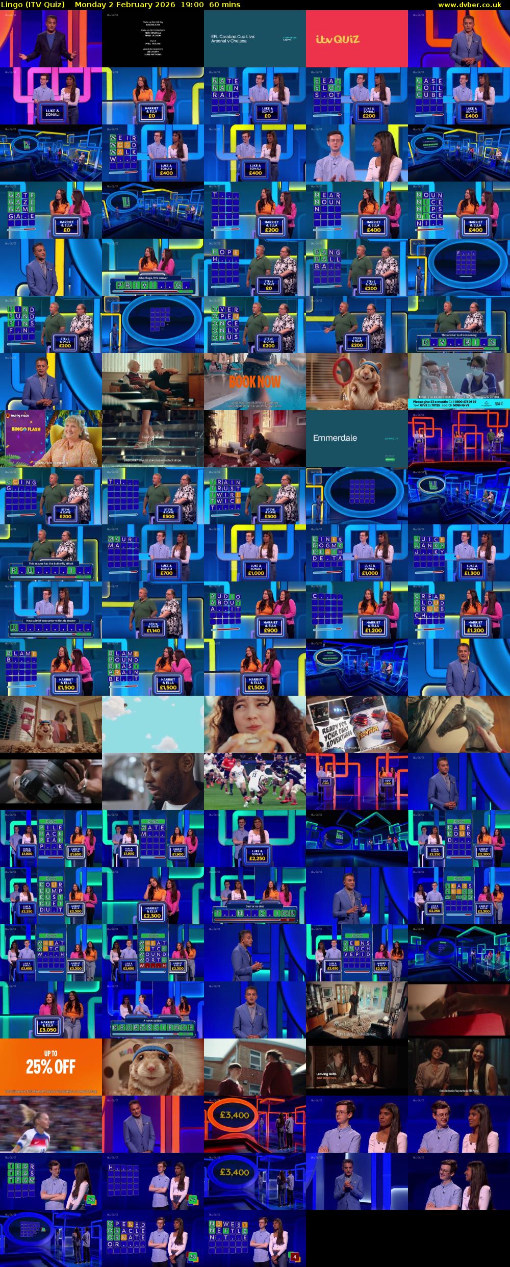 Lingo (ITV Quiz) Monday 2 February 2026 19:00 - 20:00