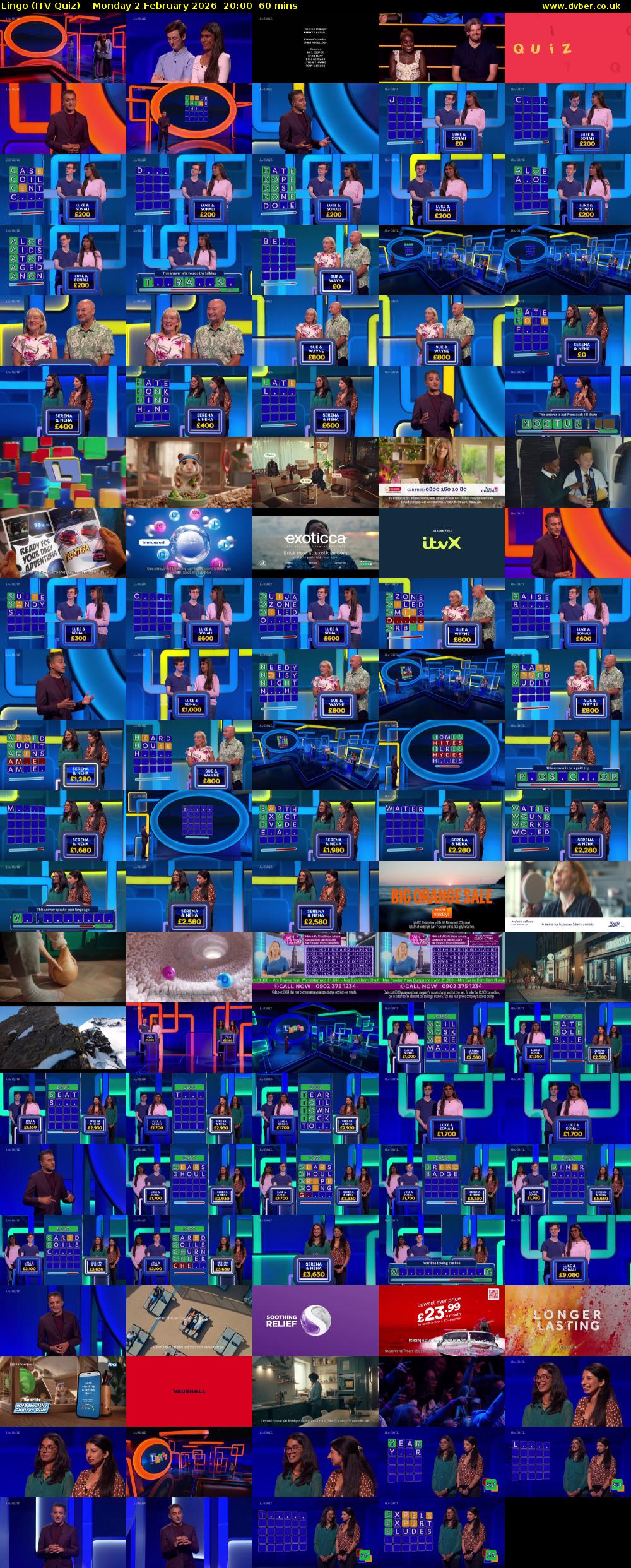 Lingo (ITV Quiz) Monday 2 February 2026 20:00 - 21:00