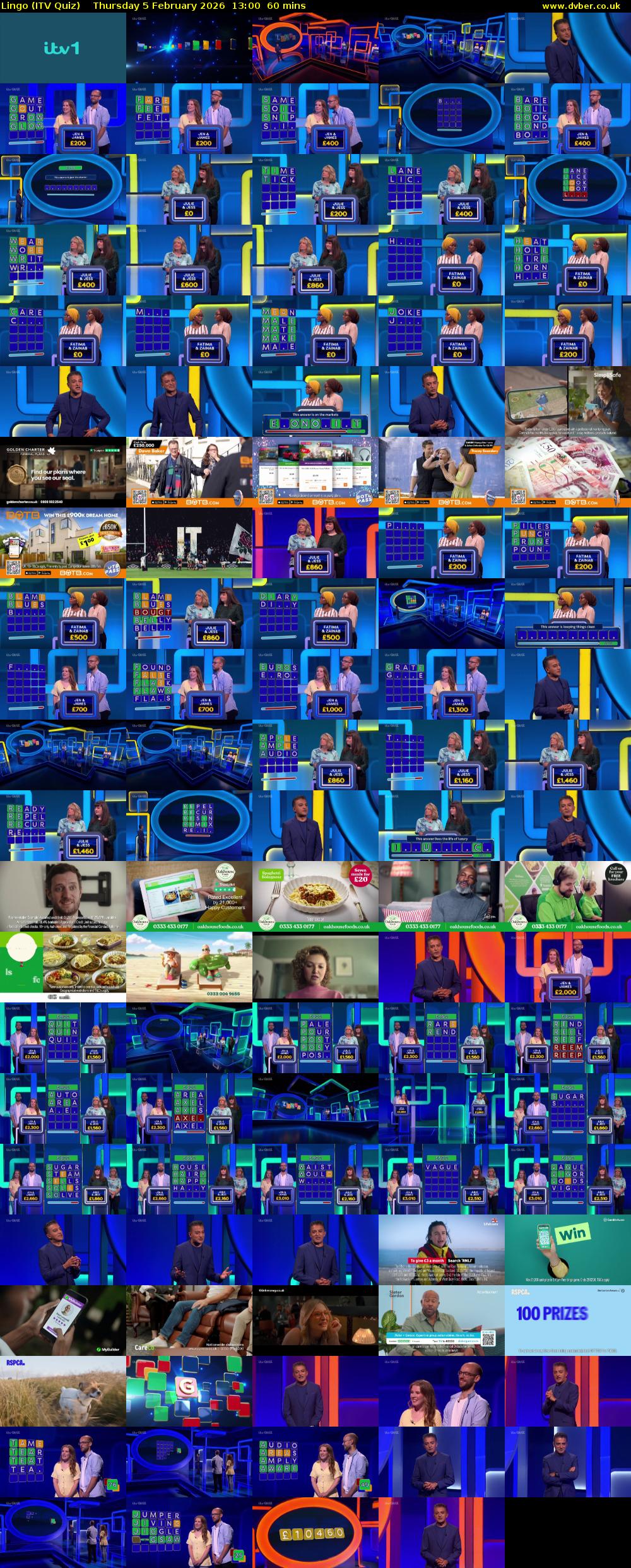 Lingo (ITV Quiz) Thursday 5 February 2026 13:00 - 14:00