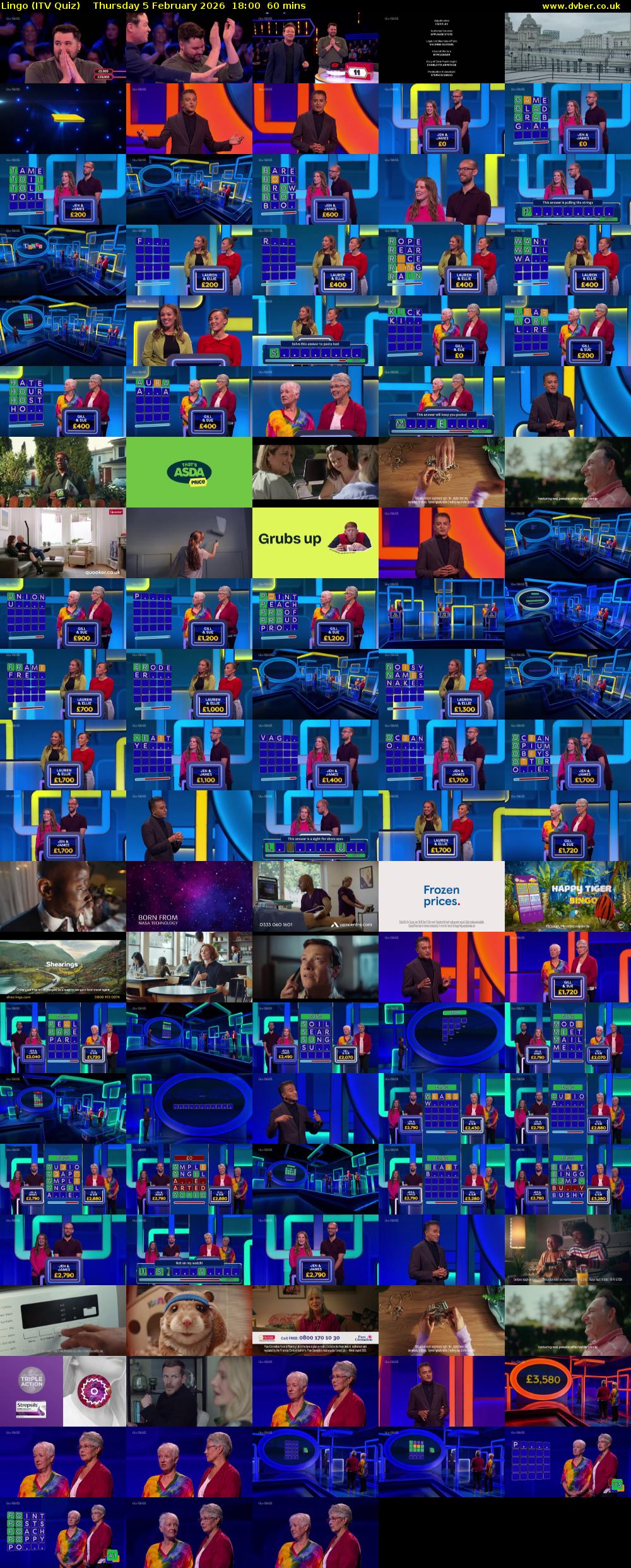Lingo (ITV Quiz) Thursday 5 February 2026 18:00 - 19:00