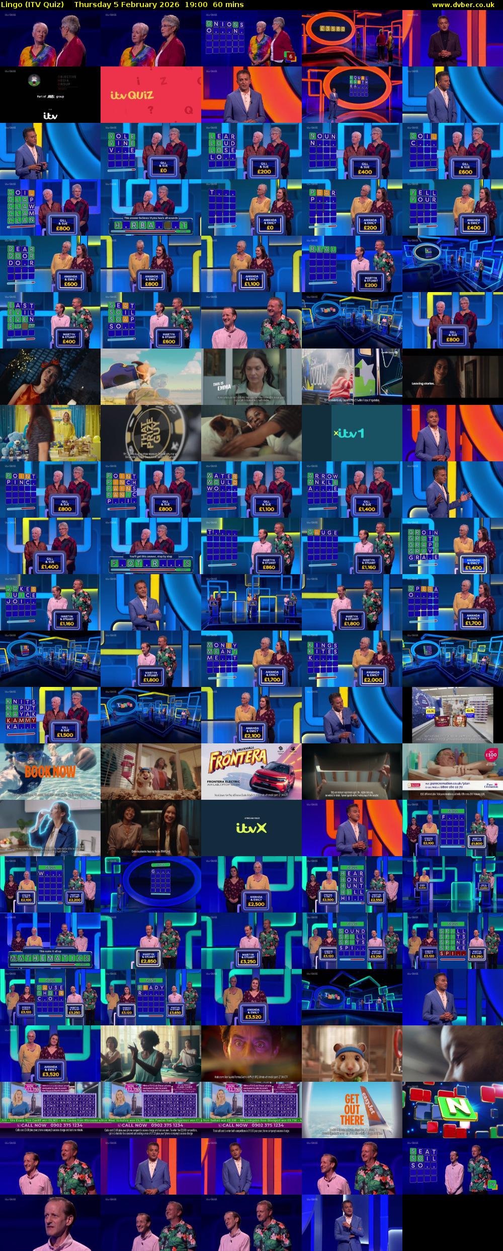 Lingo (ITV Quiz) Thursday 5 February 2026 19:00 - 20:00