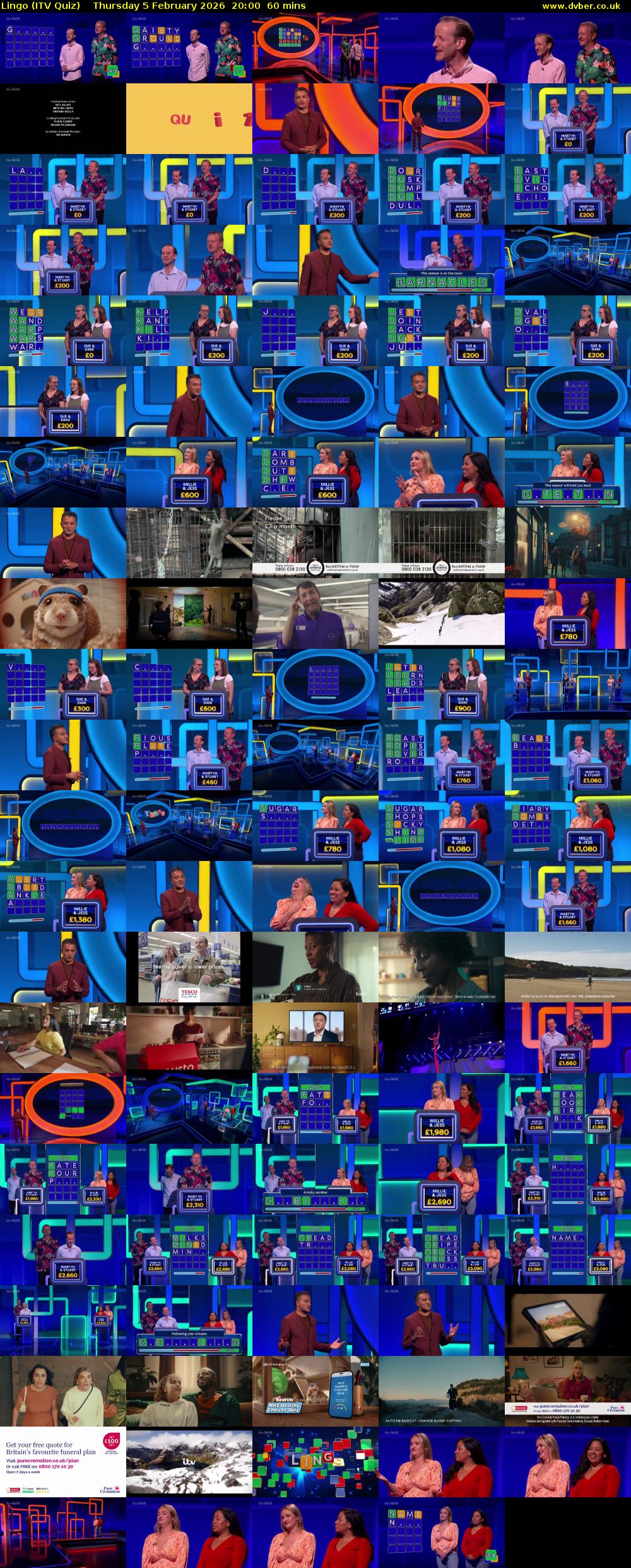 Lingo (ITV Quiz) Thursday 5 February 2026 20:00 - 21:00