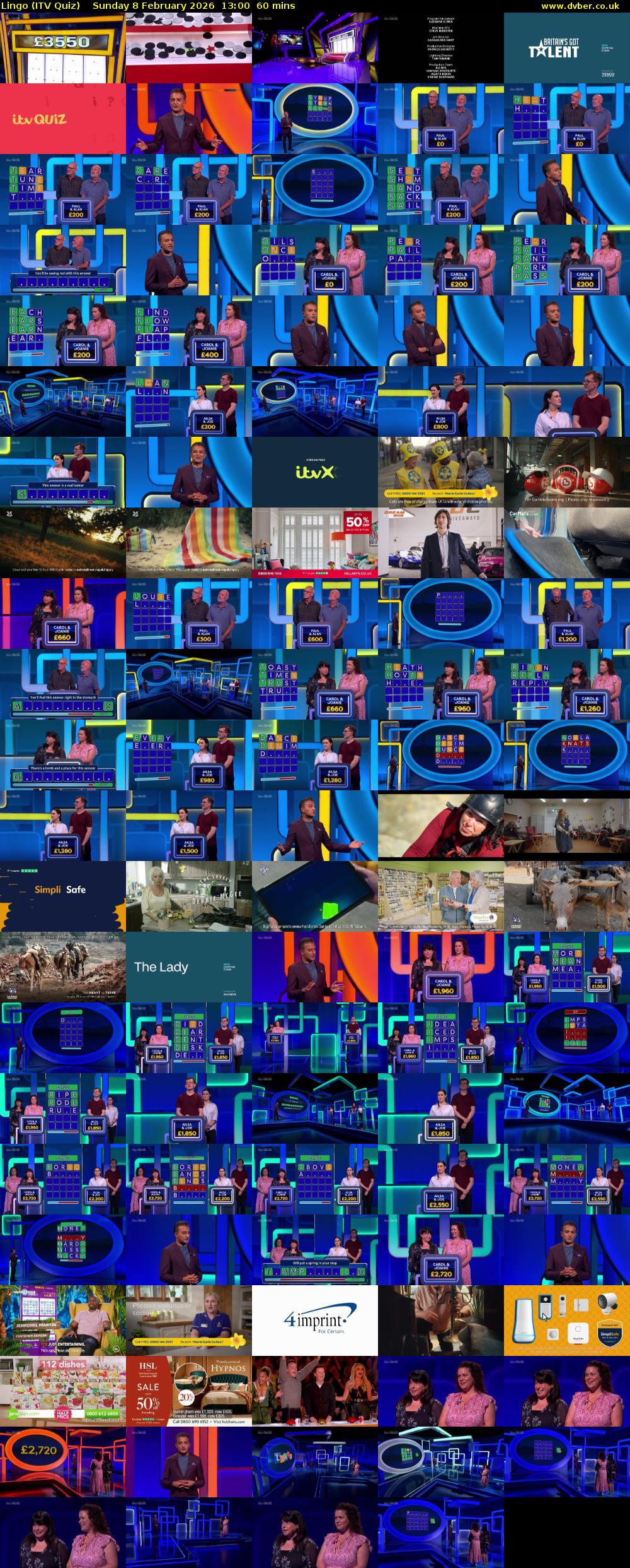 Lingo (ITV Quiz) Sunday 8 February 2026 13:00 - 14:00