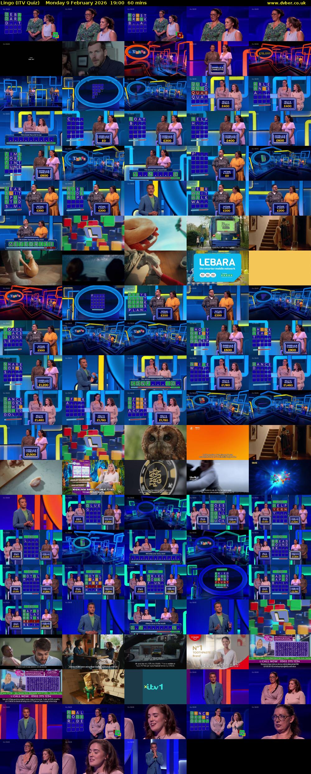 Lingo (ITV Quiz) Monday 9 February 2026 19:00 - 20:00