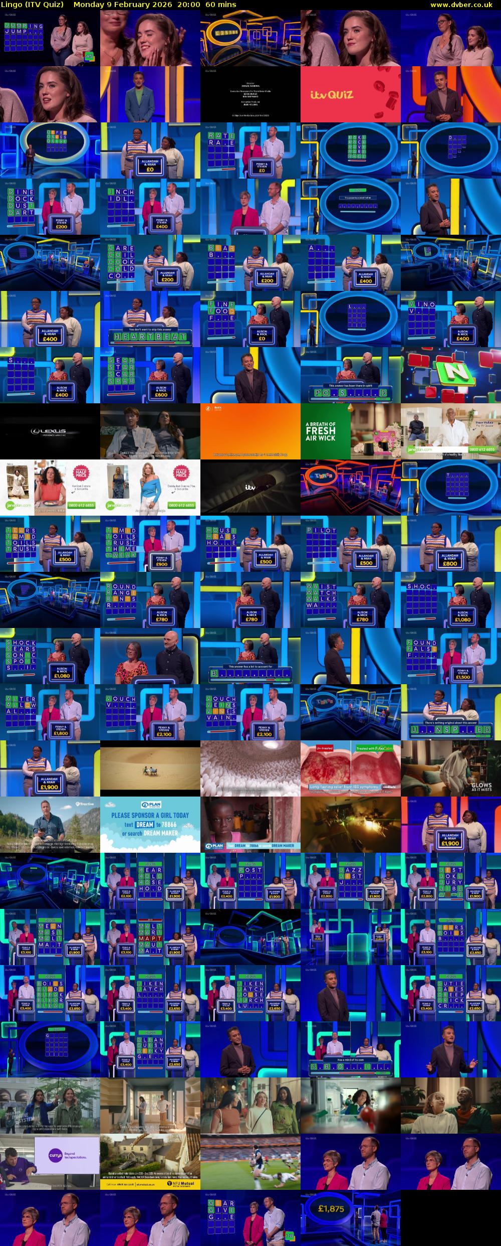 Lingo (ITV Quiz) Monday 9 February 2026 20:00 - 21:00