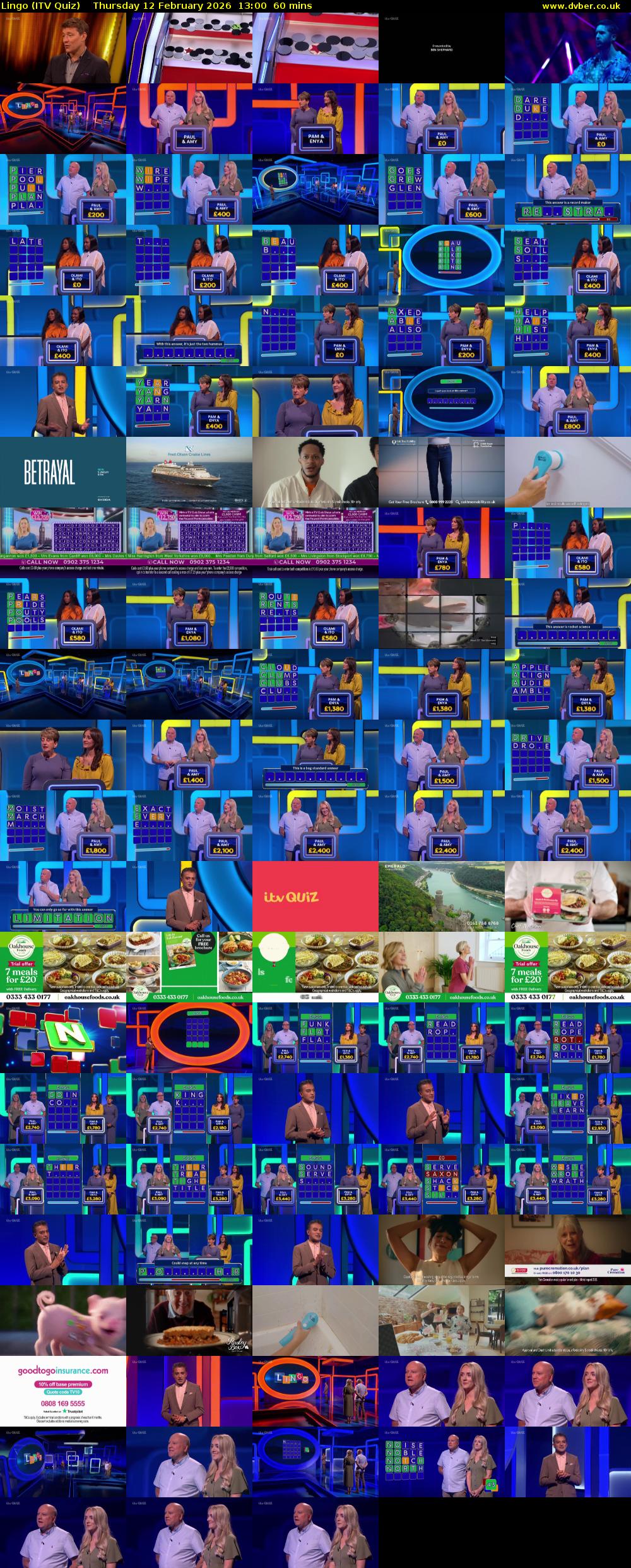 Lingo (ITV Quiz) Thursday 12 February 2026 13:00 - 14:00