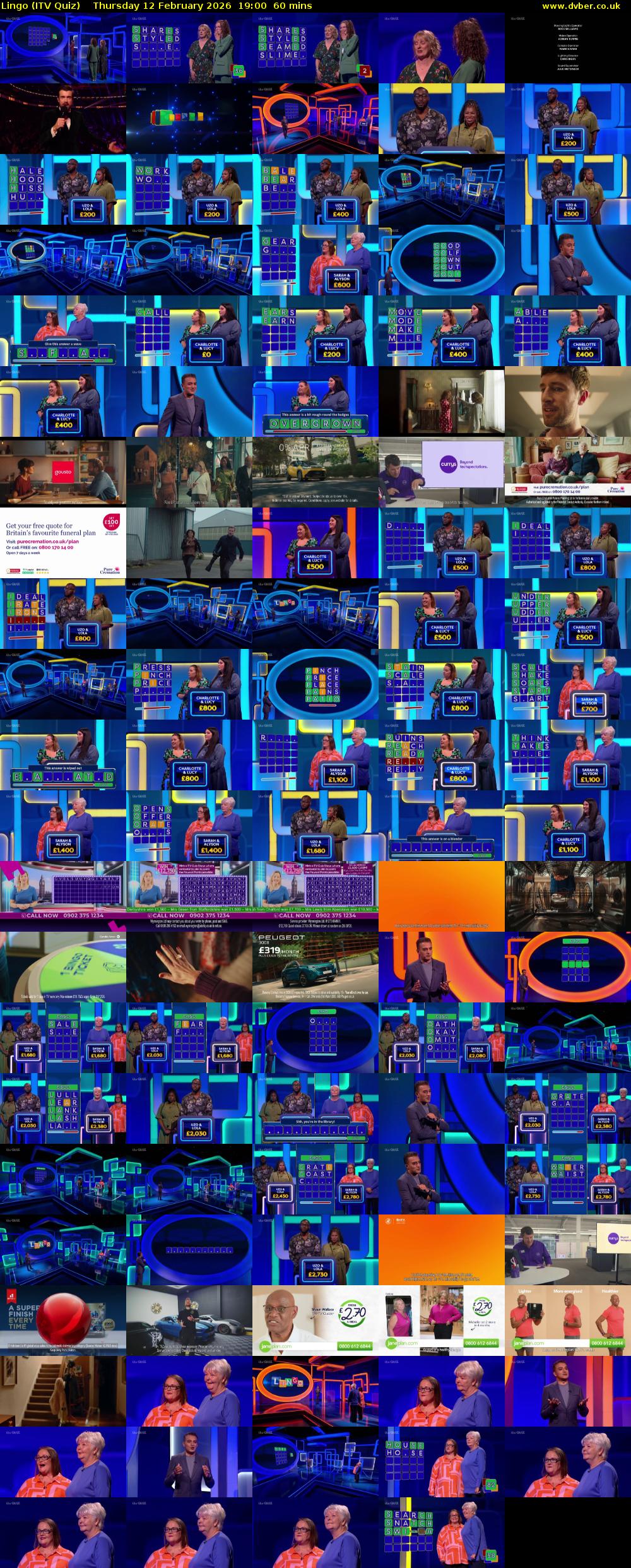 Lingo (ITV Quiz) Thursday 12 February 2026 19:00 - 20:00