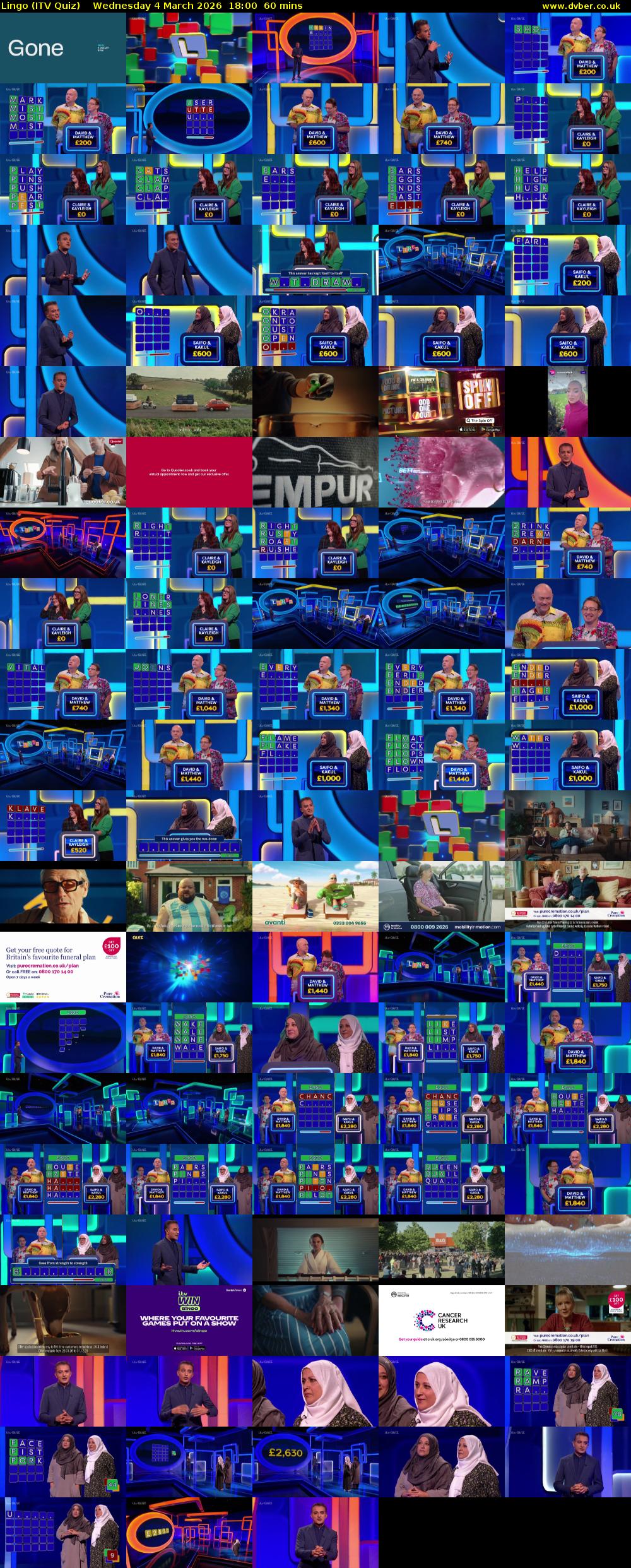 Lingo (ITV Quiz) Wednesday 4 March 2026 18:00 - 19:00