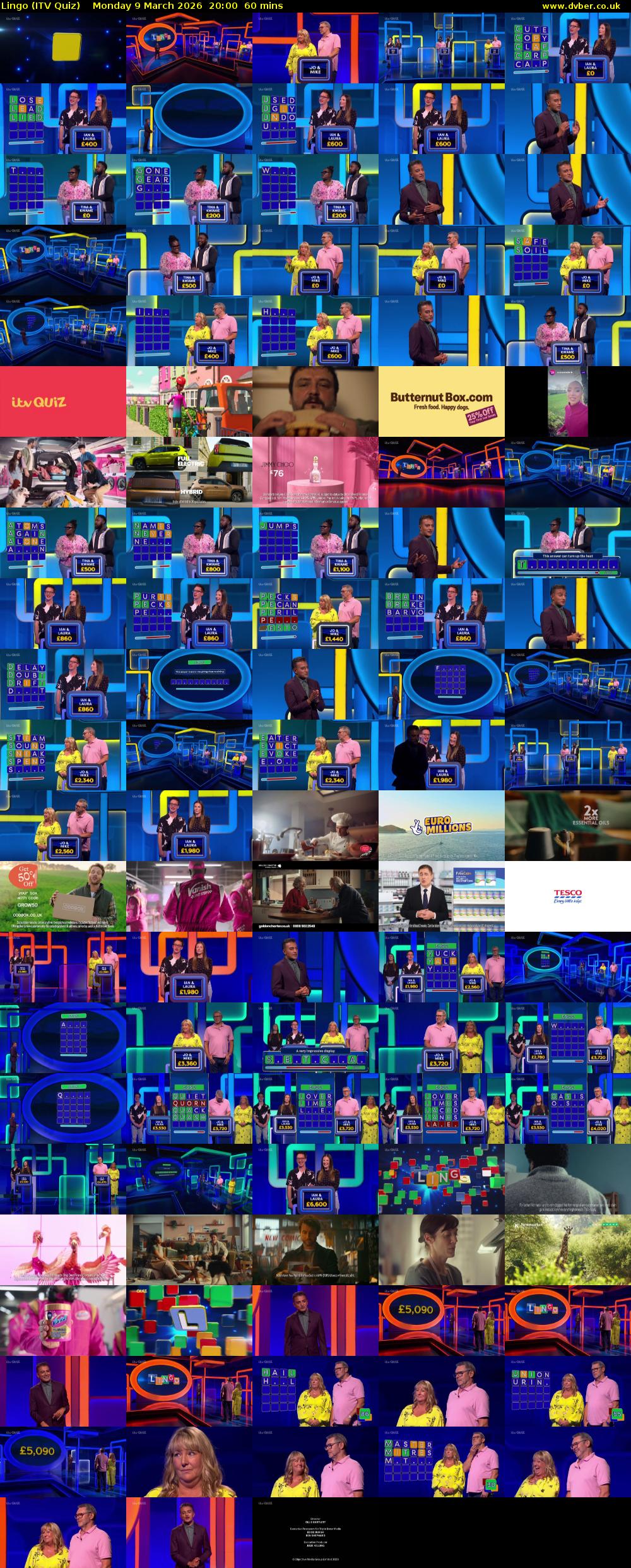 Lingo (ITV Quiz) Monday 9 March 2026 20:00 - 21:00