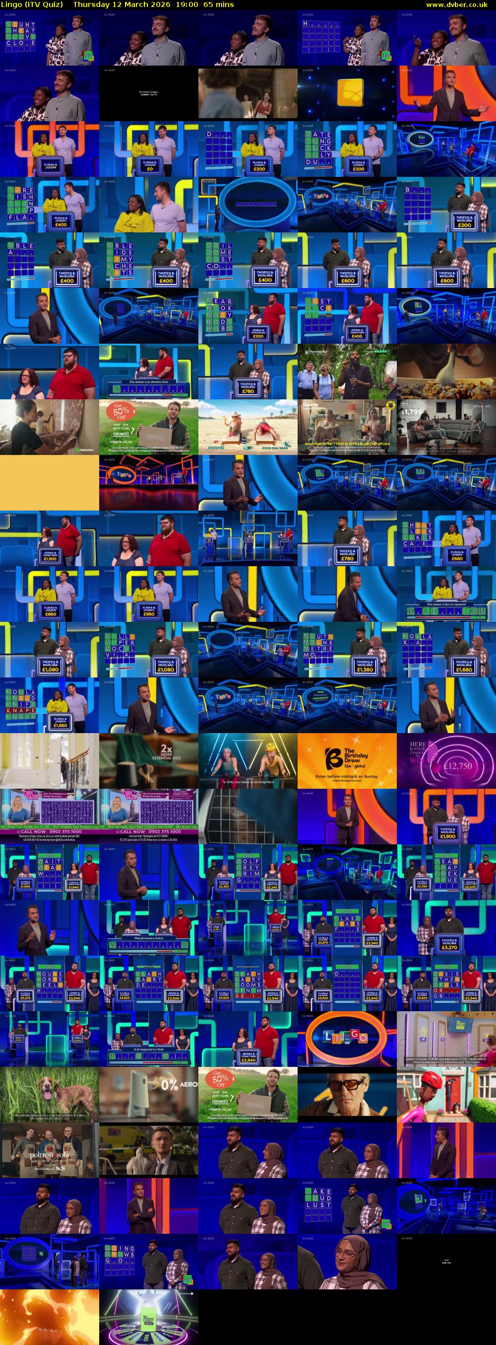 Lingo (ITV Quiz) Thursday 12 March 2026 19:00 - 20:05