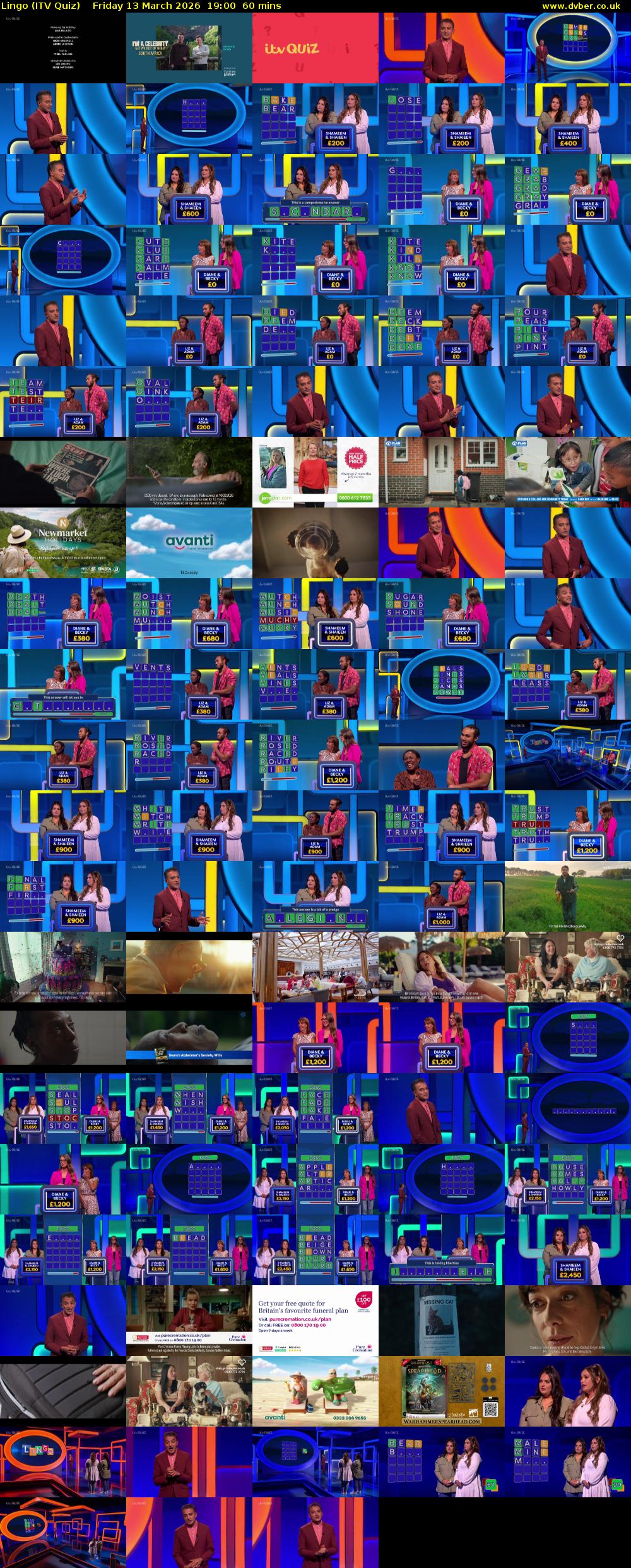 Lingo (ITV Quiz) Friday 13 March 2026 19:00 - 20:00