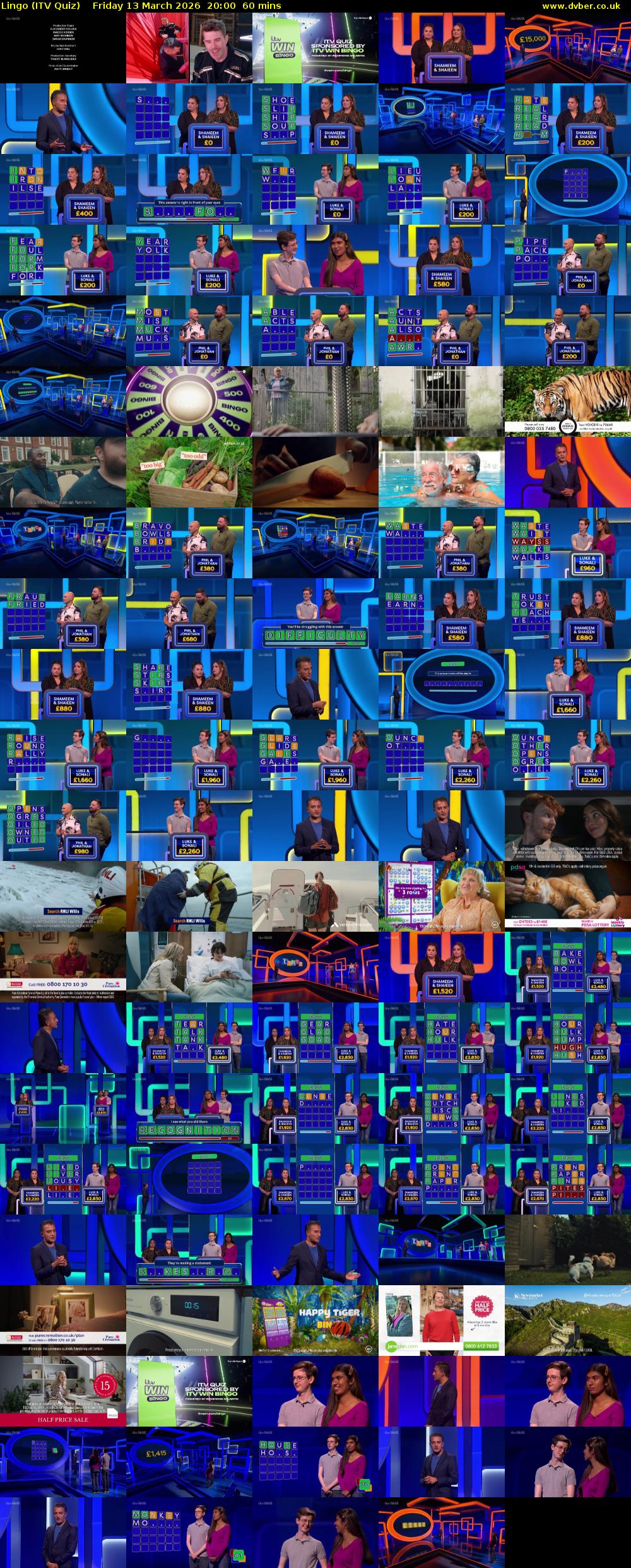 Lingo (ITV Quiz) Friday 13 March 2026 20:00 - 21:00