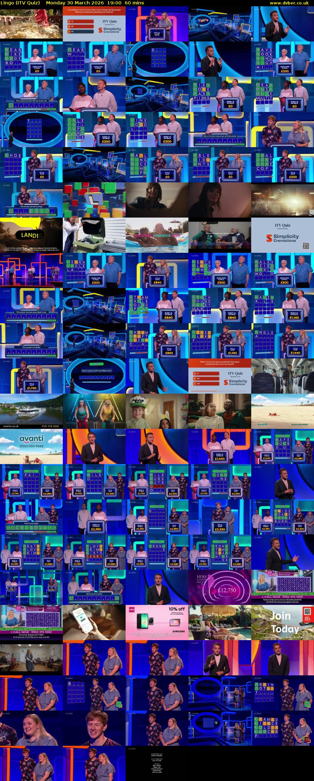 Lingo (ITV Quiz) Monday 30 March 2026 19:00 - 20:00