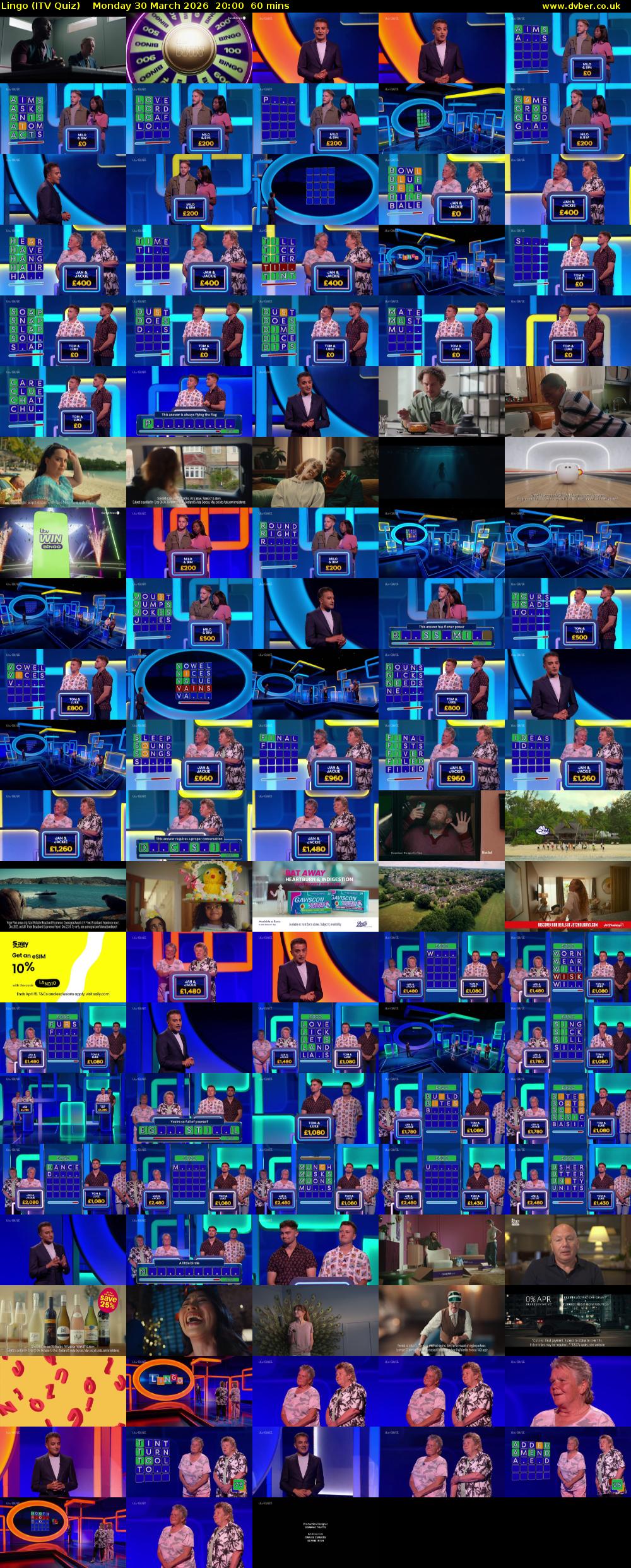 Lingo (ITV Quiz) Monday 30 March 2026 20:00 - 21:00