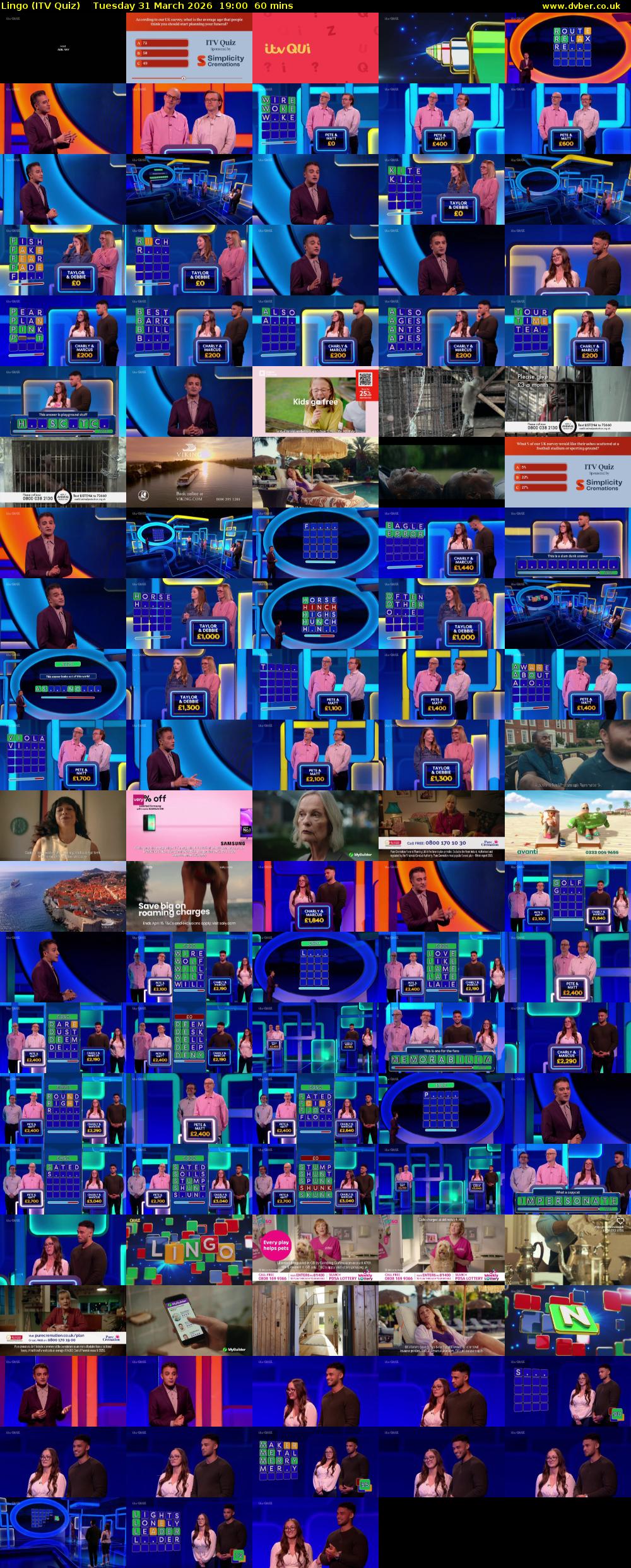 Lingo (ITV Quiz) Tuesday 31 March 2026 19:00 - 20:00