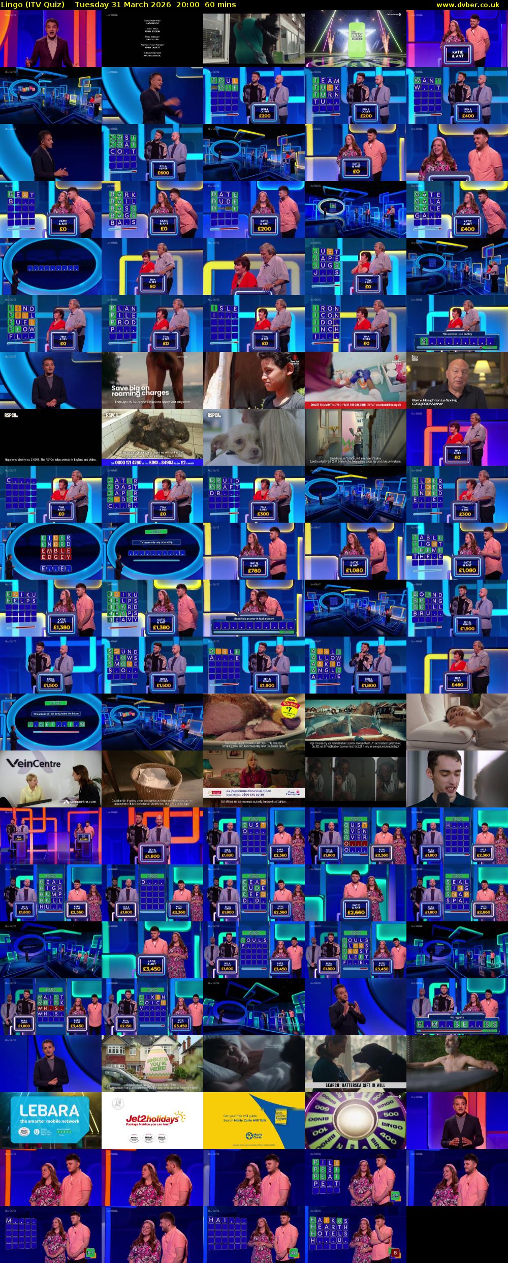 Lingo (ITV Quiz) Tuesday 31 March 2026 20:00 - 21:00