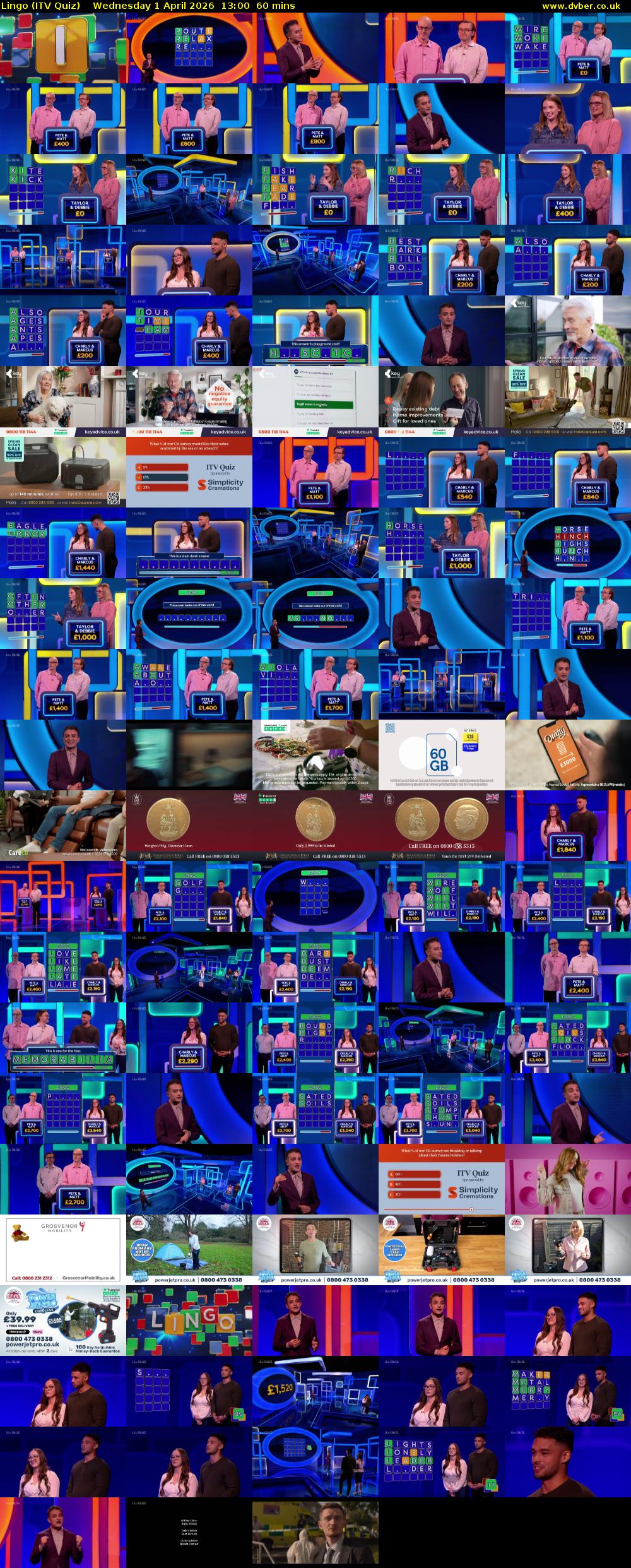 Lingo (ITV Quiz) Wednesday 1 April 2026 13:00 - 14:00