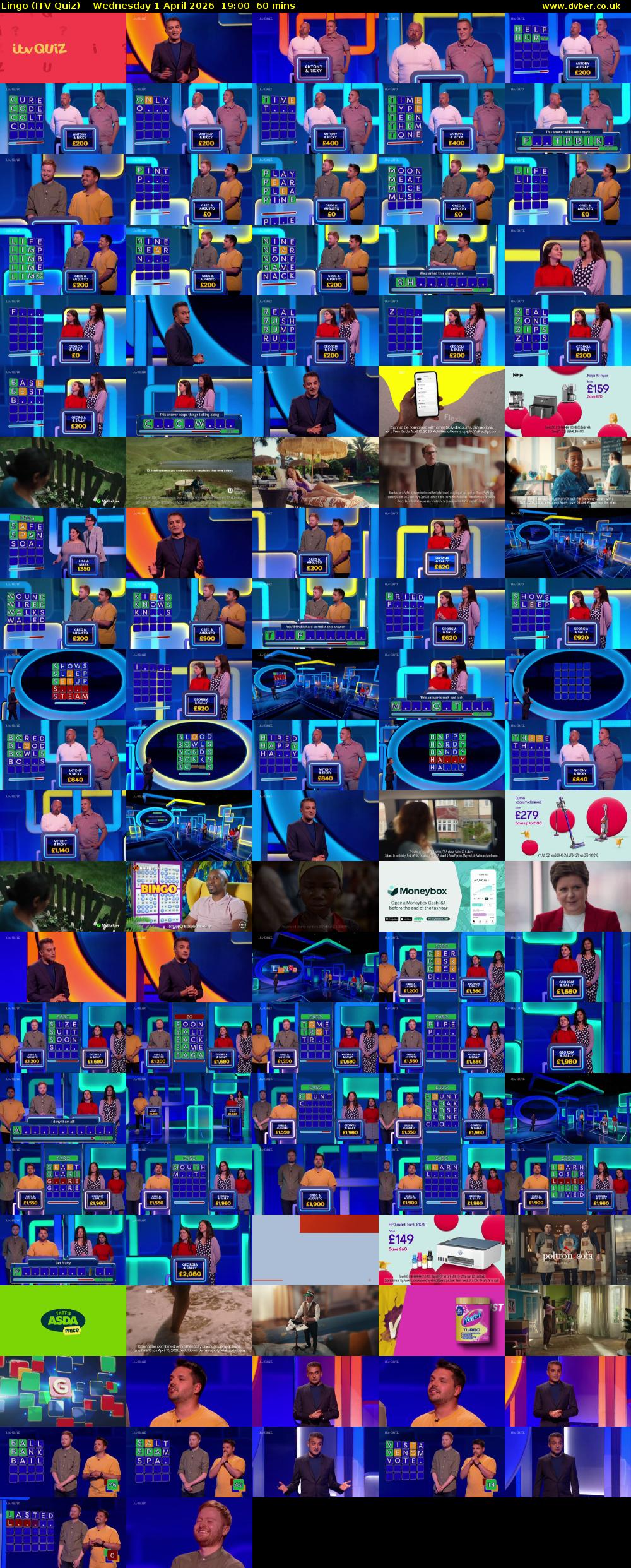 Lingo (ITV Quiz) Wednesday 1 April 2026 19:00 - 20:00