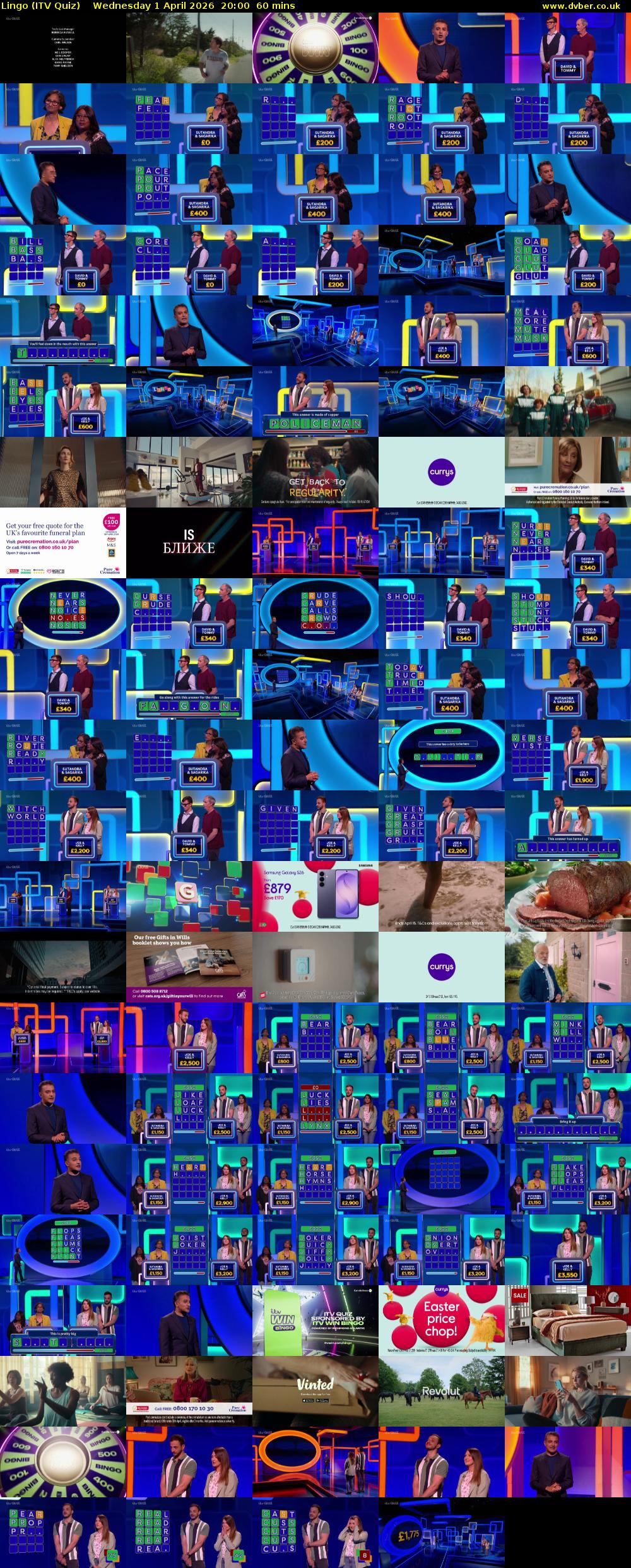 Lingo (ITV Quiz) Wednesday 1 April 2026 20:00 - 21:00