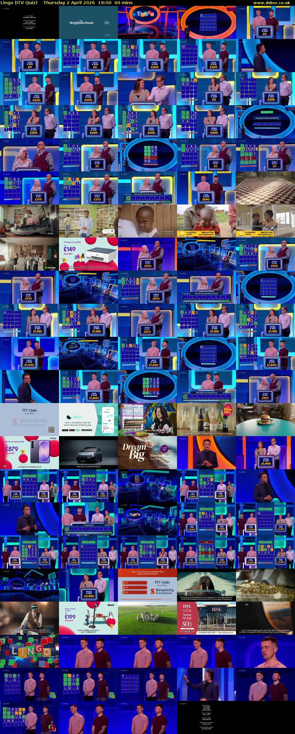 Lingo (ITV Quiz) Thursday 2 April 2026 19:00 - 20:00