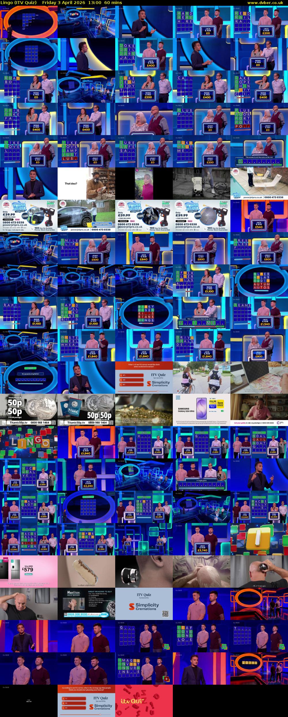 Lingo (ITV Quiz) Friday 3 April 2026 13:00 - 14:00