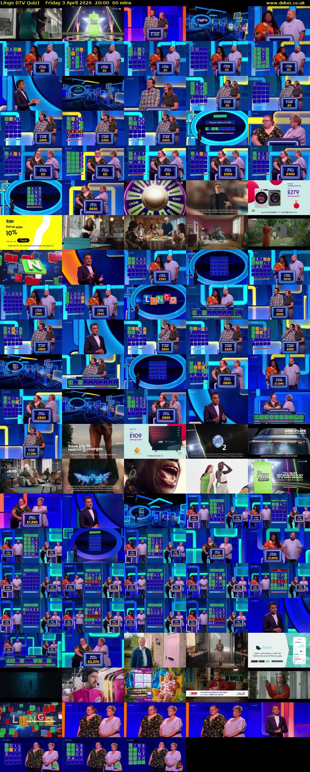 Lingo (ITV Quiz) Friday 3 April 2026 20:00 - 21:00
