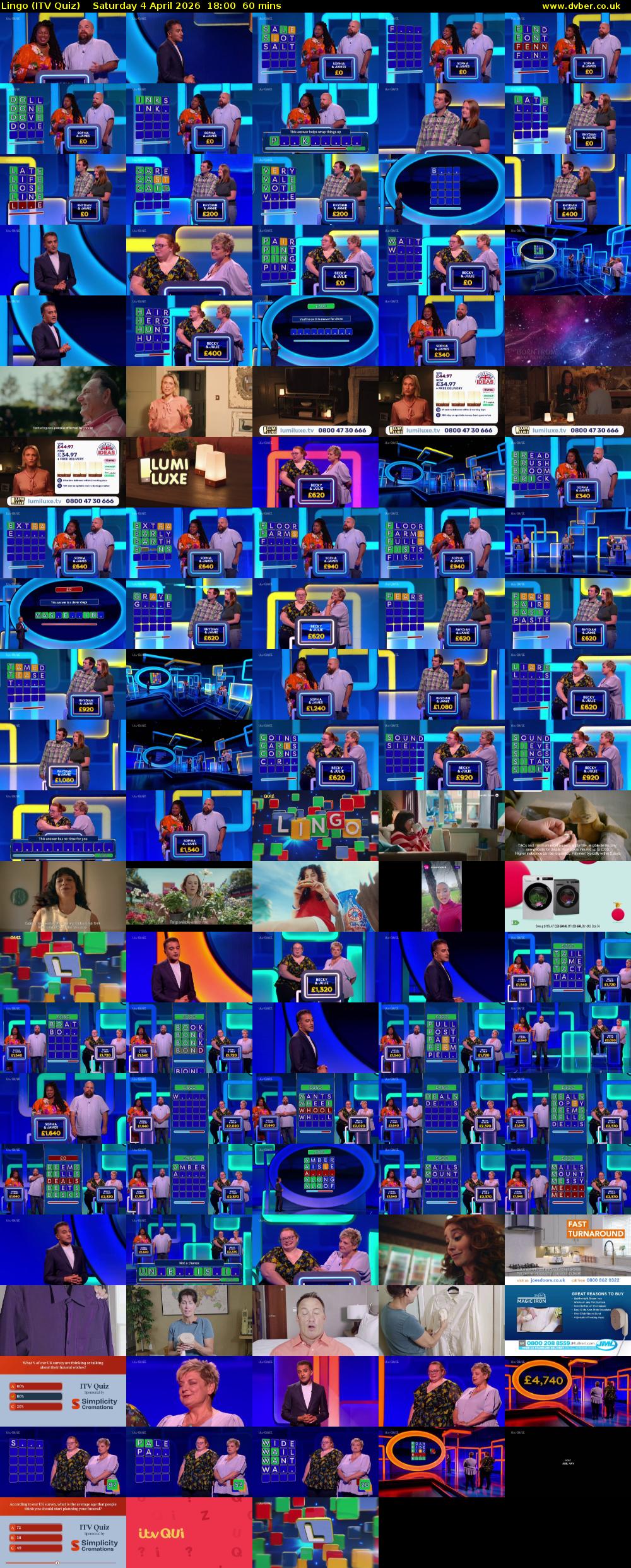 Lingo (ITV Quiz) Saturday 4 April 2026 18:00 - 19:00