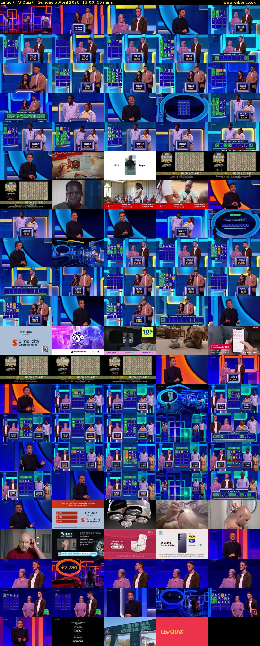 Lingo (ITV Quiz) Sunday 5 April 2026 13:00 - 14:00