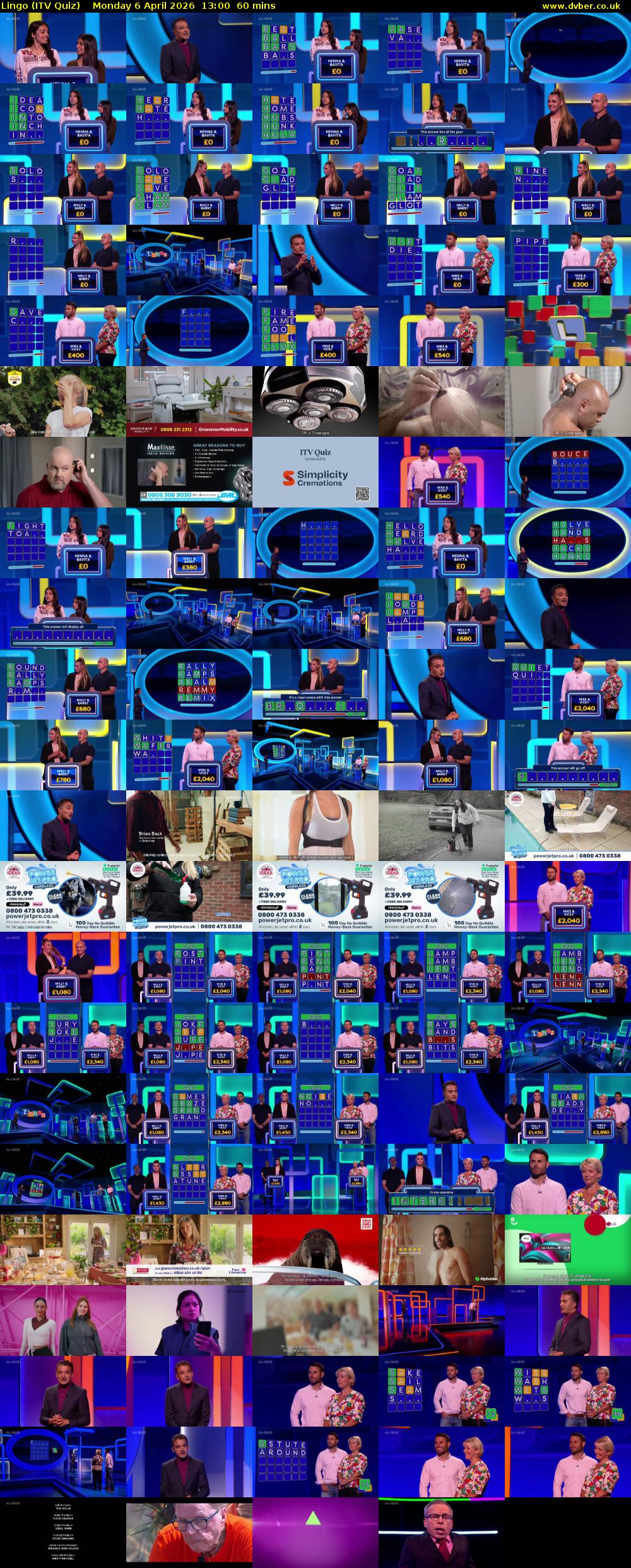 Lingo (ITV Quiz) Monday 6 April 2026 13:00 - 14:00