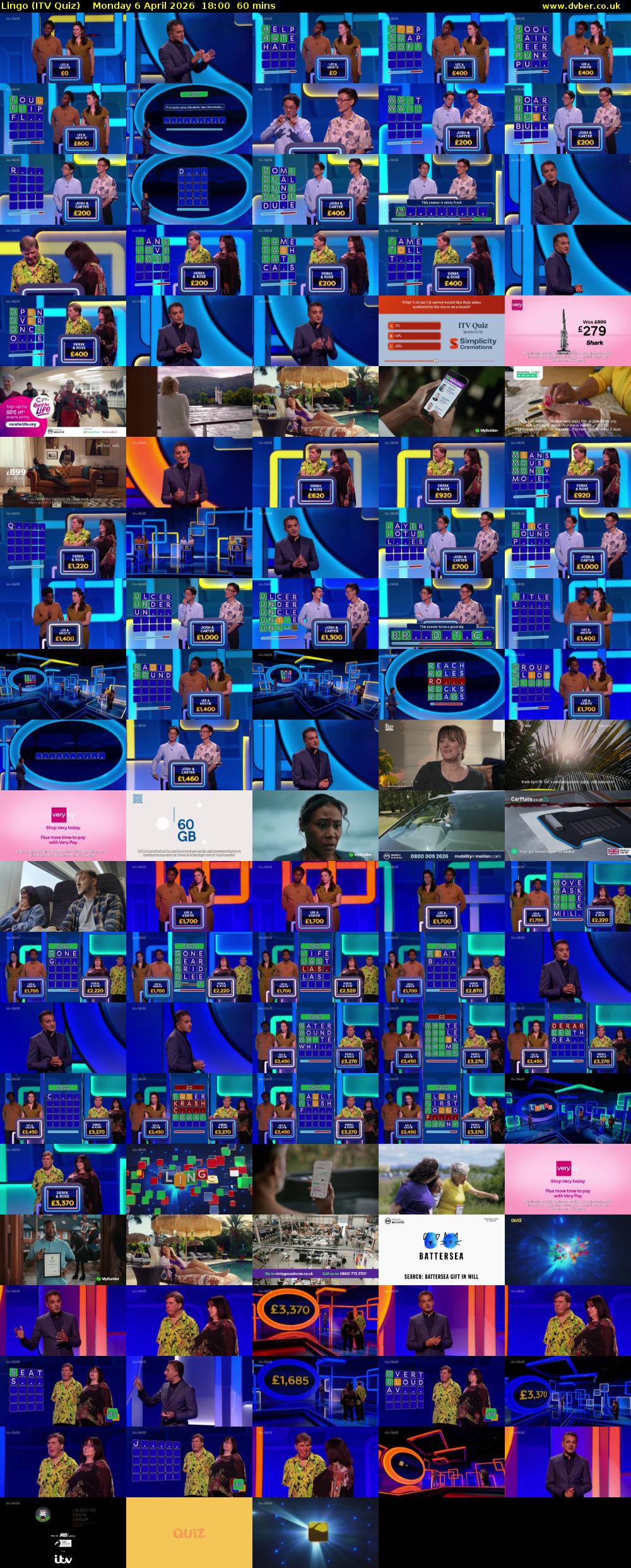 Lingo (ITV Quiz) Monday 6 April 2026 18:00 - 19:00