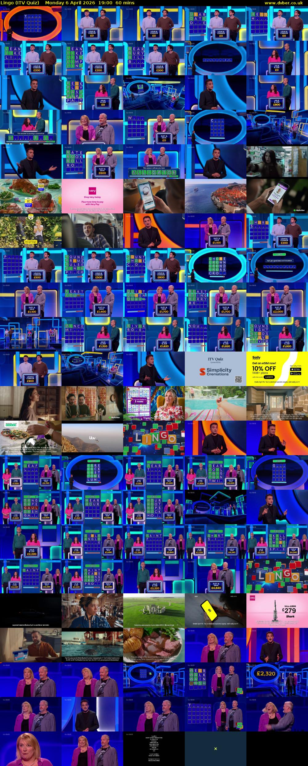 Lingo (ITV Quiz) Monday 6 April 2026 19:00 - 20:00