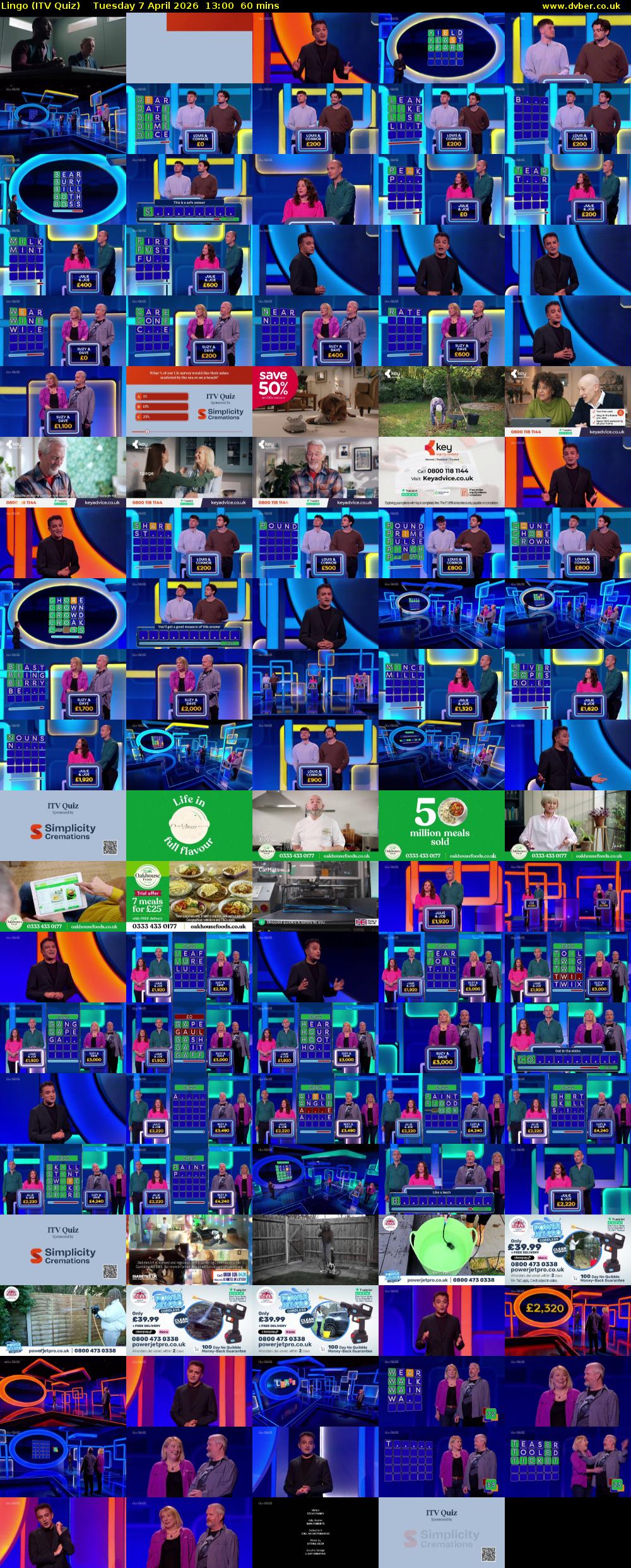 Lingo (ITV Quiz) Tuesday 7 April 2026 13:00 - 14:00