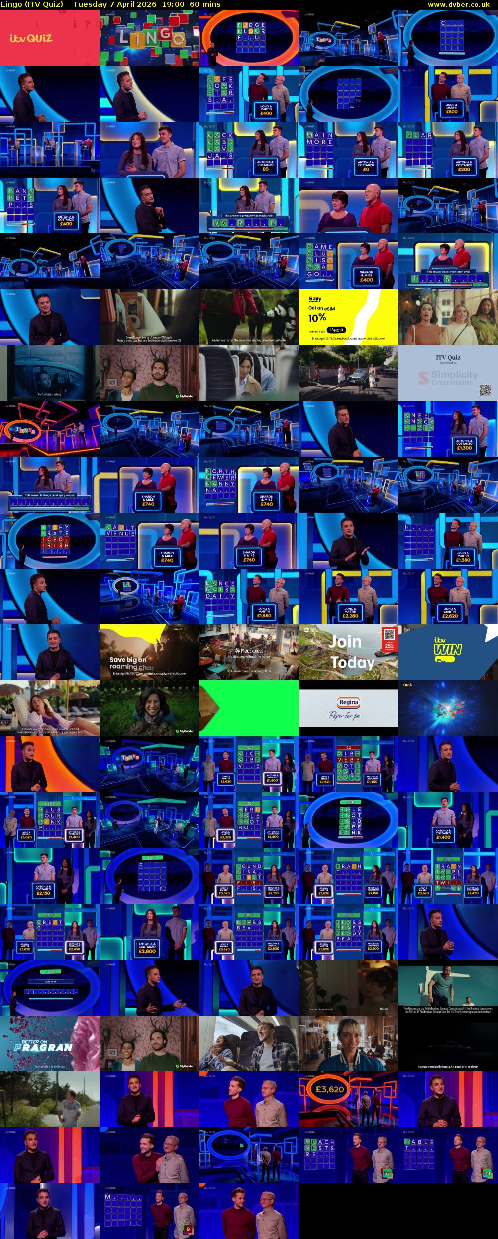 Lingo (ITV Quiz) Tuesday 7 April 2026 19:00 - 20:00