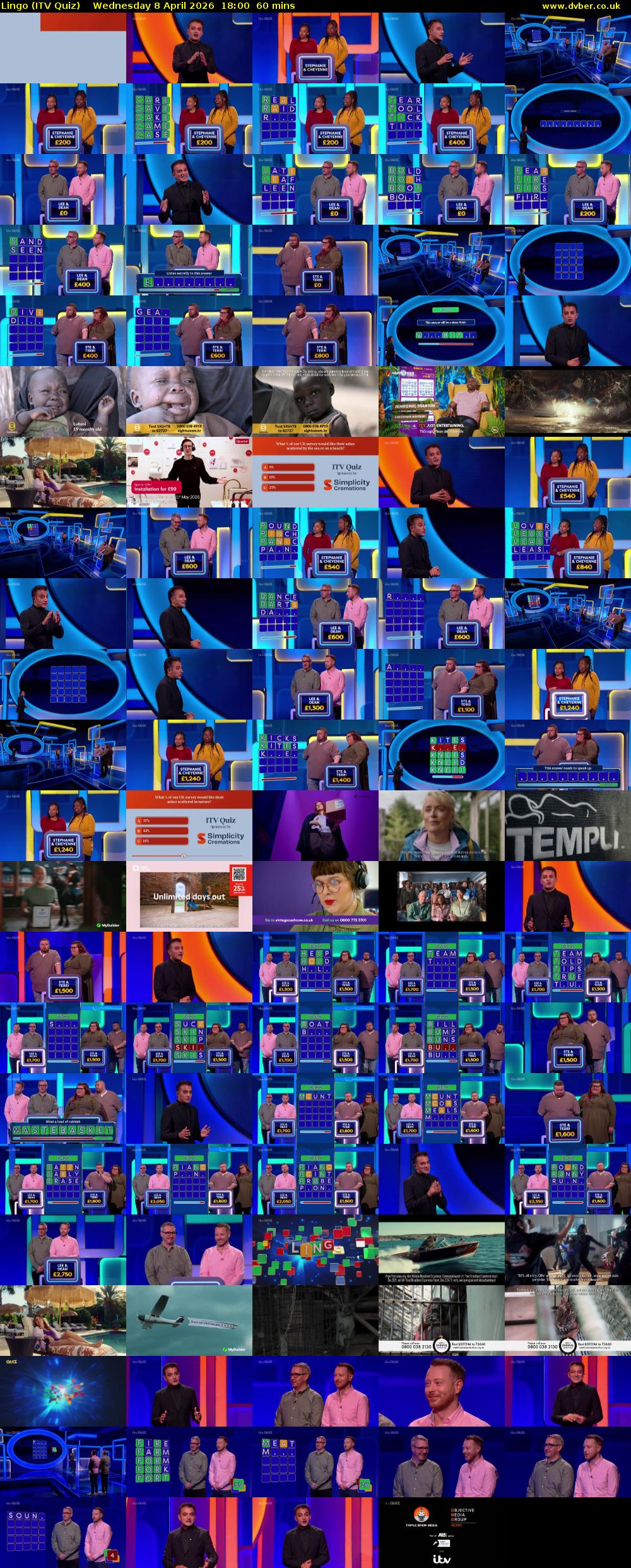 Lingo (ITV Quiz) Wednesday 8 April 2026 18:00 - 19:00