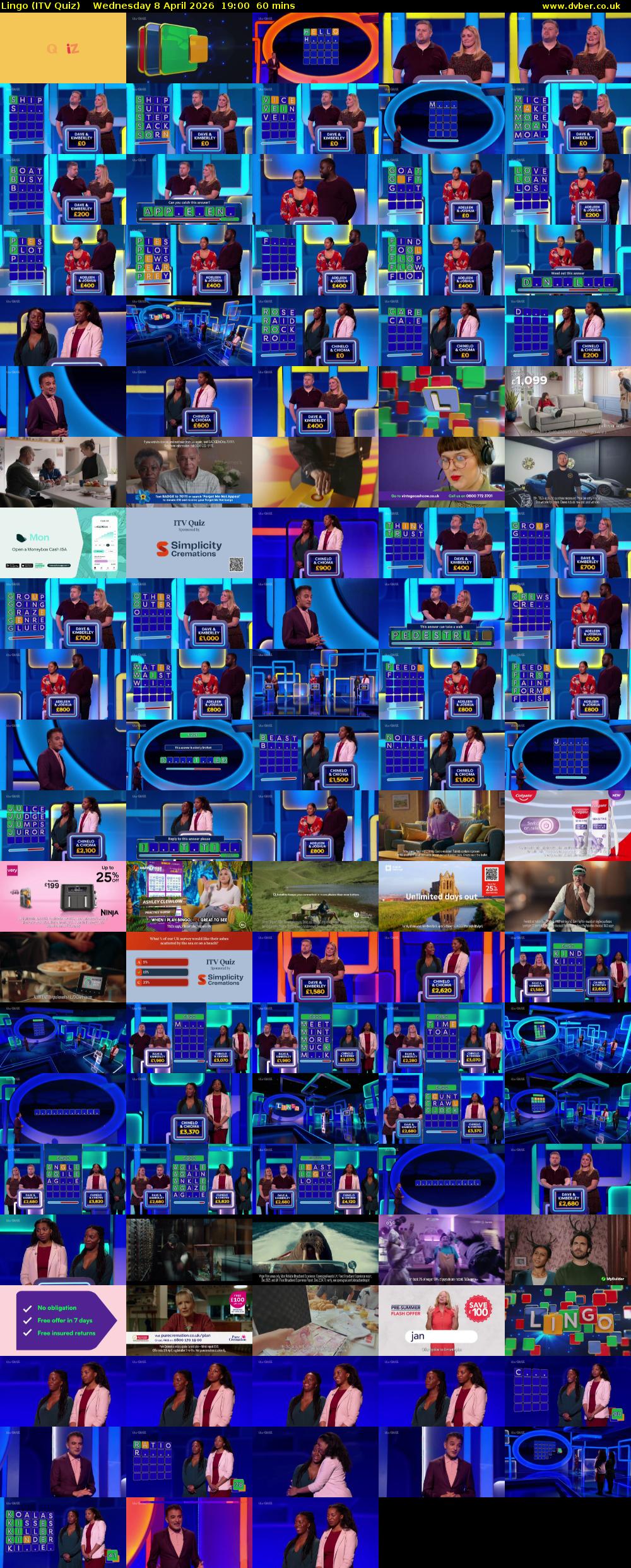 Lingo (ITV Quiz) Wednesday 8 April 2026 19:00 - 20:00