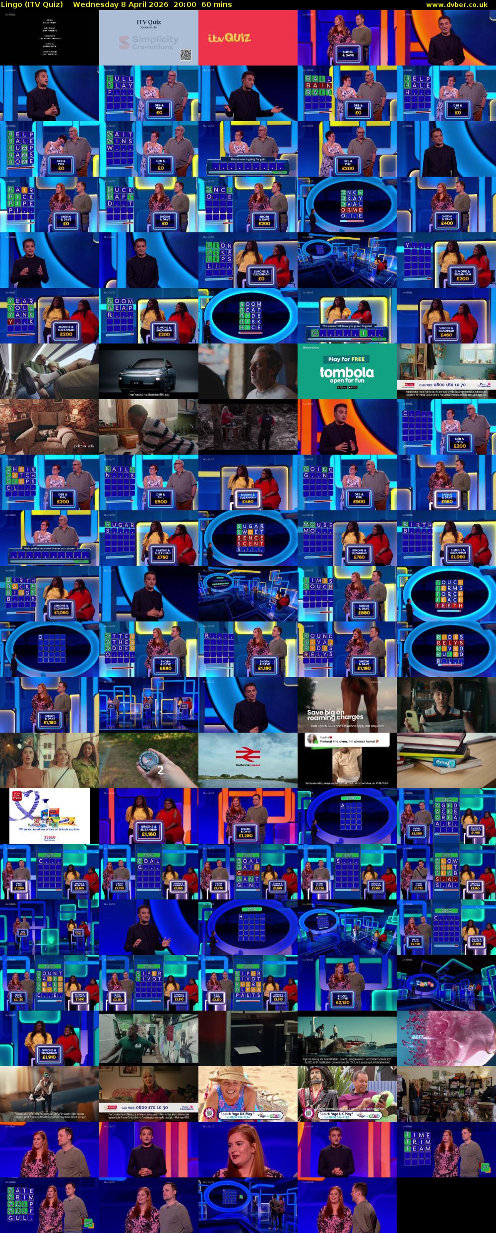 Lingo (ITV Quiz) Wednesday 8 April 2026 20:00 - 21:00