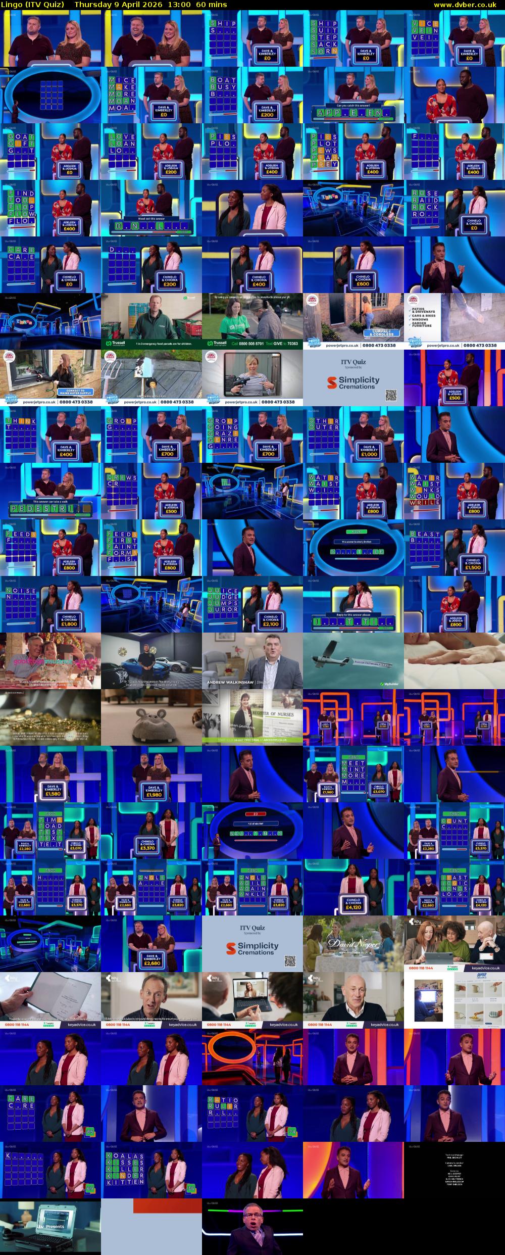 Lingo (ITV Quiz) Thursday 9 April 2026 13:00 - 14:00