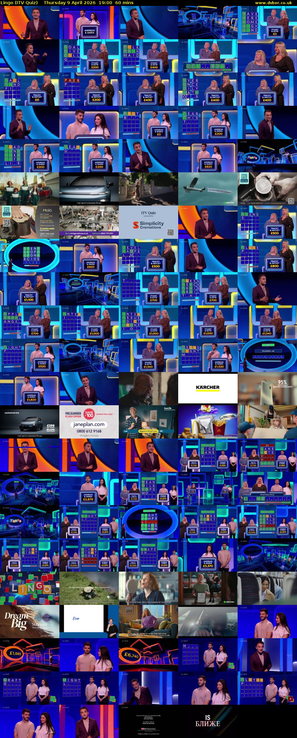 Lingo (ITV Quiz) Thursday 9 April 2026 19:00 - 20:00