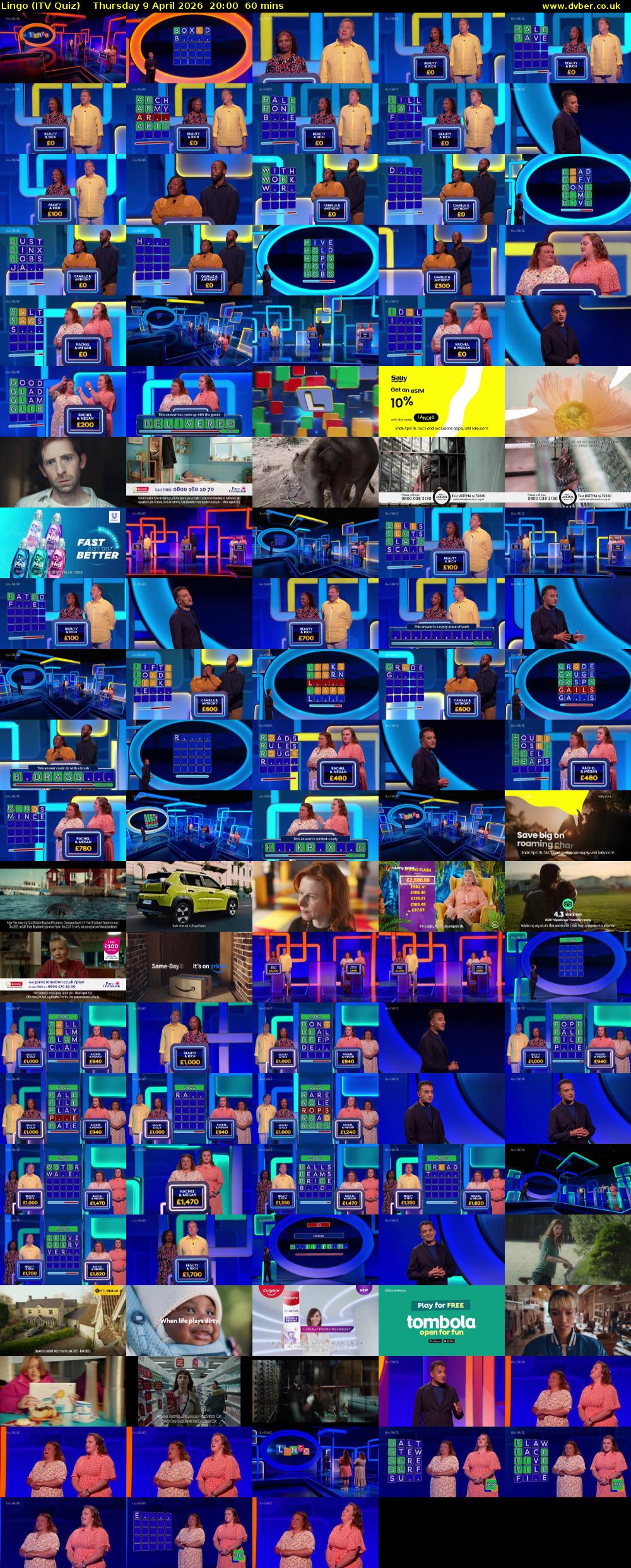 Lingo (ITV Quiz) Thursday 9 April 2026 20:00 - 21:00