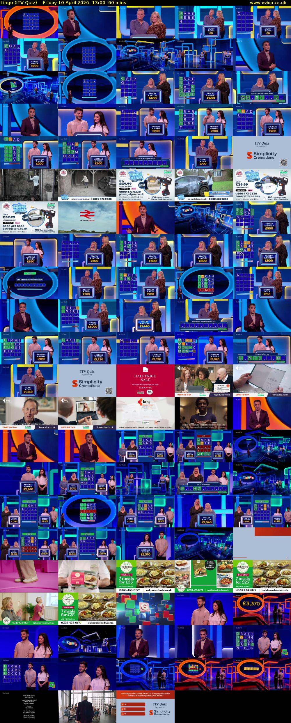 Lingo (ITV Quiz) Friday 10 April 2026 13:00 - 14:00