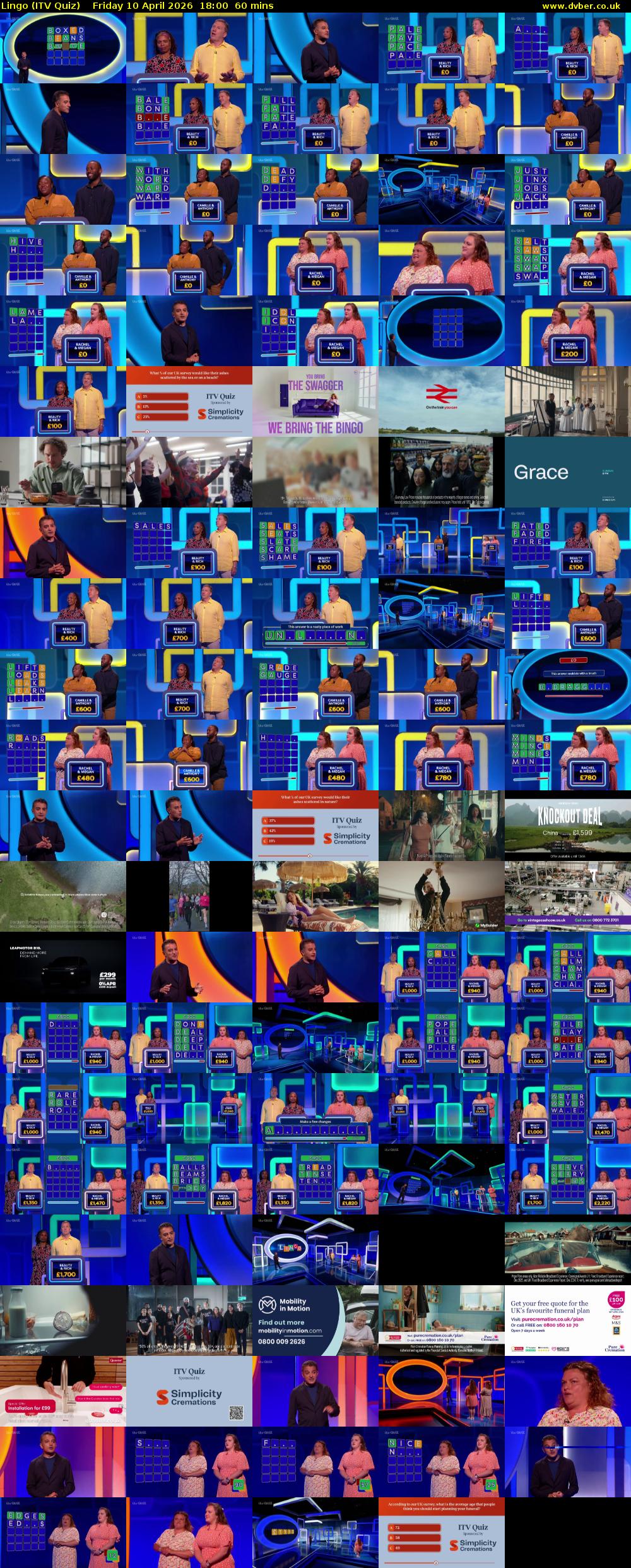 Lingo (ITV Quiz) Friday 10 April 2026 18:00 - 19:00
