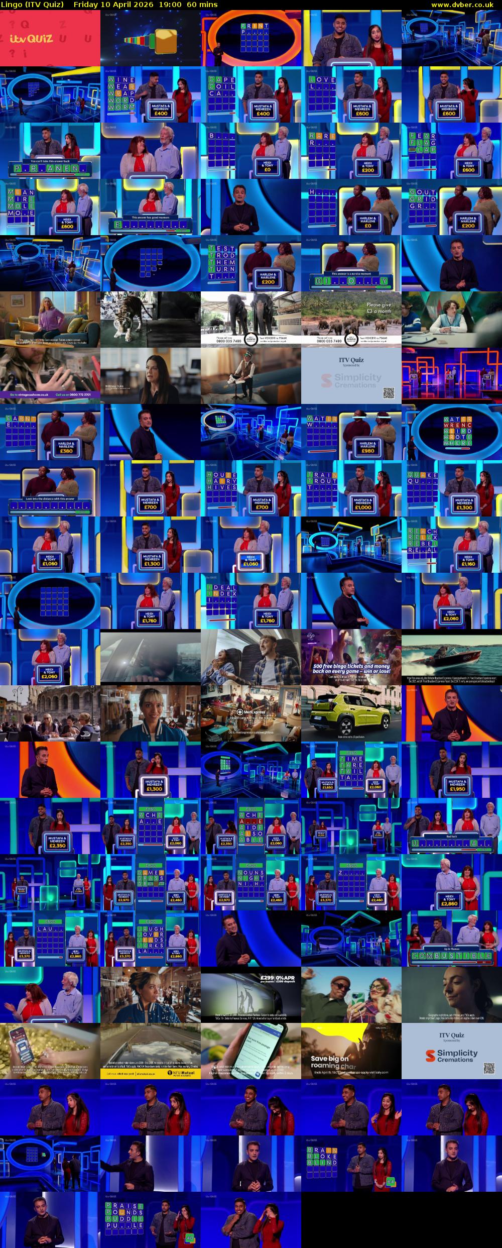 Lingo (ITV Quiz) Friday 10 April 2026 19:00 - 20:00