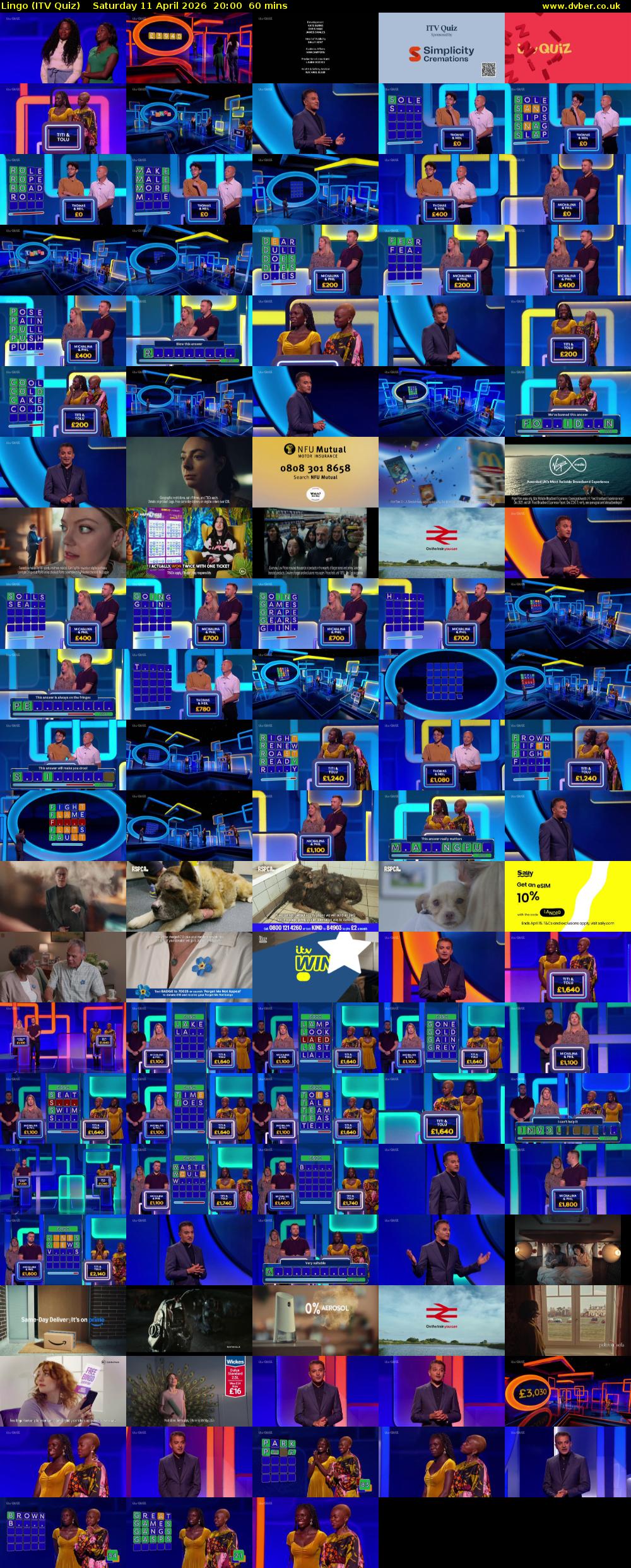 Lingo (ITV Quiz) Saturday 11 April 2026 20:00 - 21:00