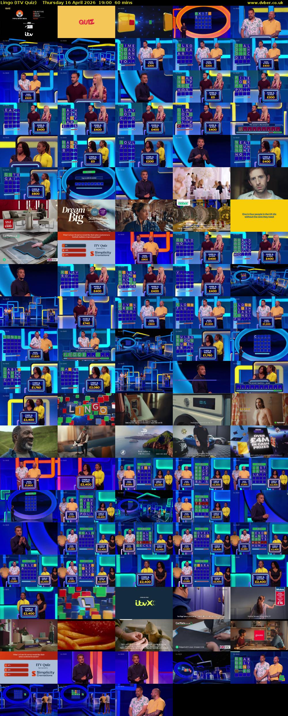 Lingo (ITV Quiz) Thursday 16 April 2026 19:00 - 20:00
