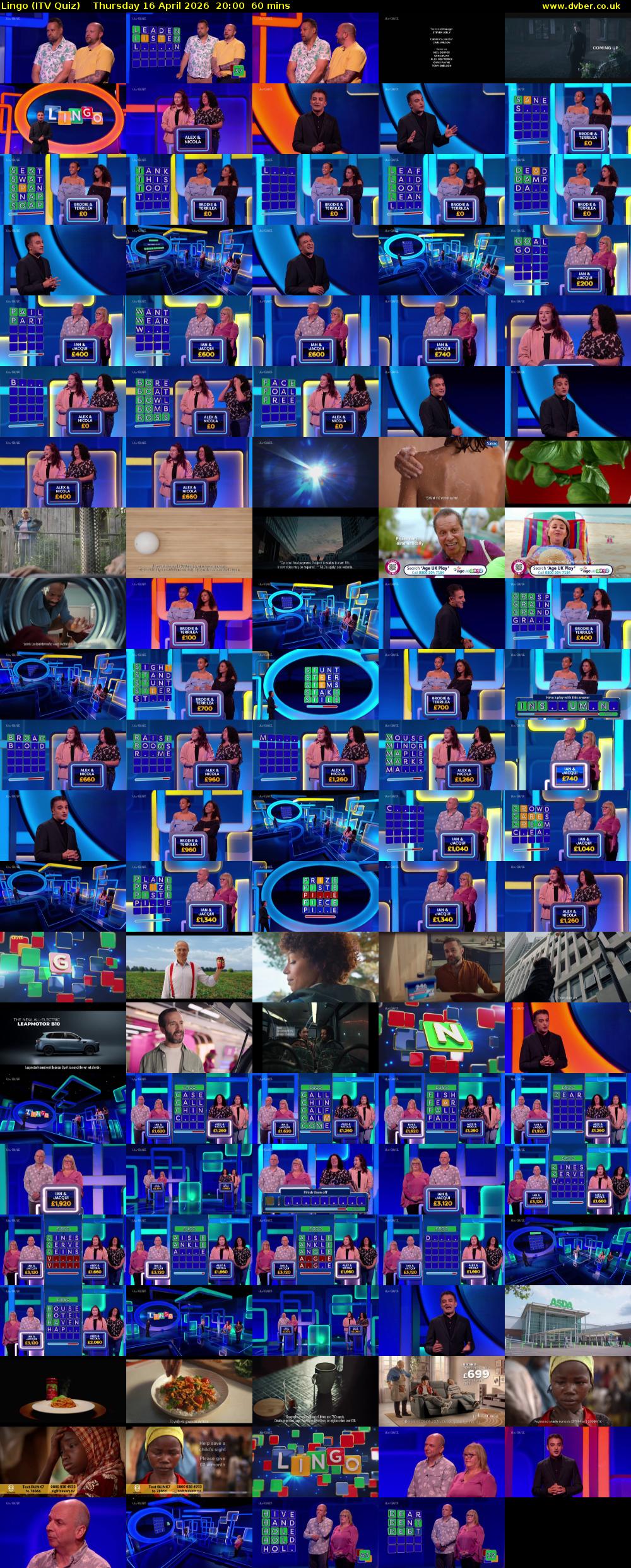 Lingo (ITV Quiz) Thursday 16 April 2026 20:00 - 21:00