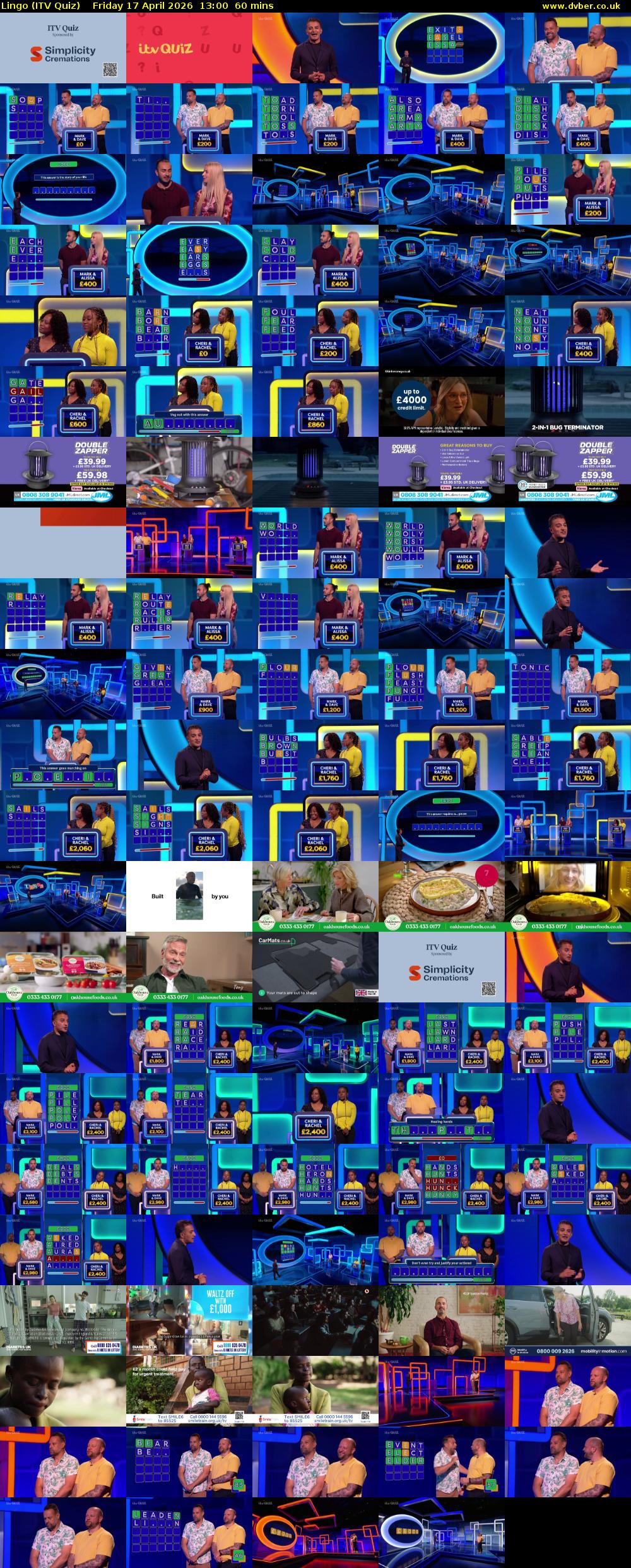Lingo (ITV Quiz) Friday 17 April 2026 13:00 - 14:00