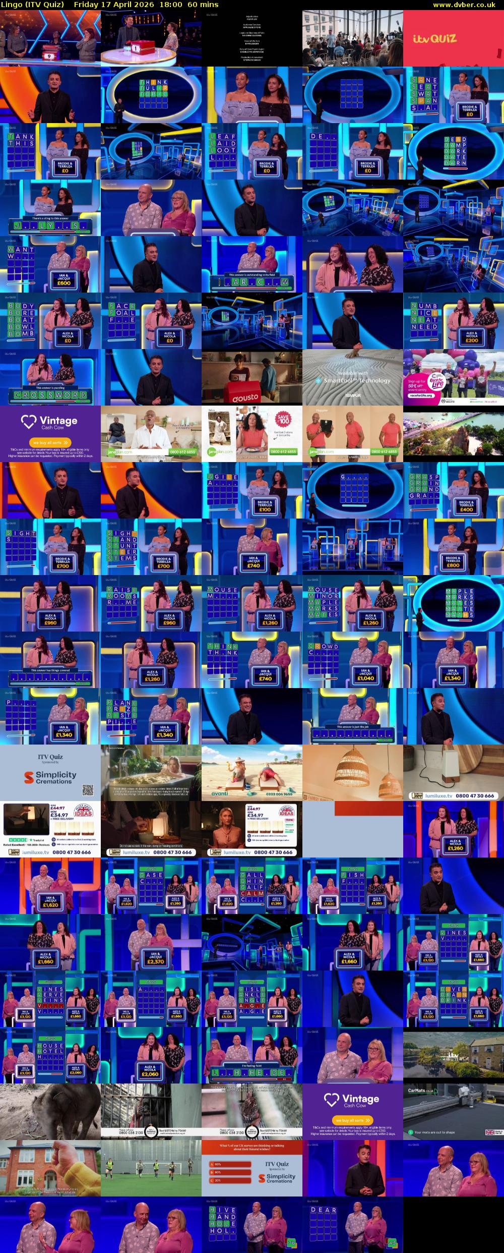 Lingo (ITV Quiz) Friday 17 April 2026 18:00 - 19:00
