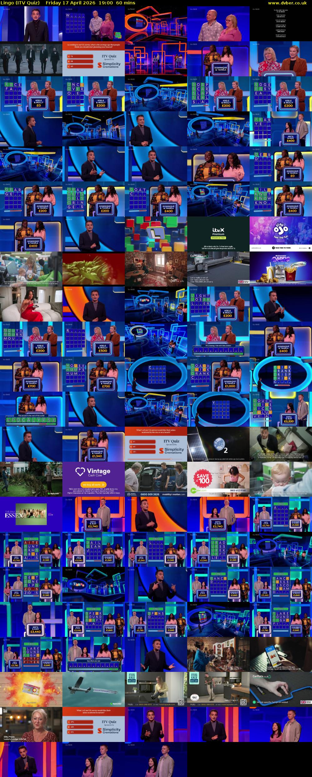 Lingo (ITV Quiz) Friday 17 April 2026 19:00 - 20:00